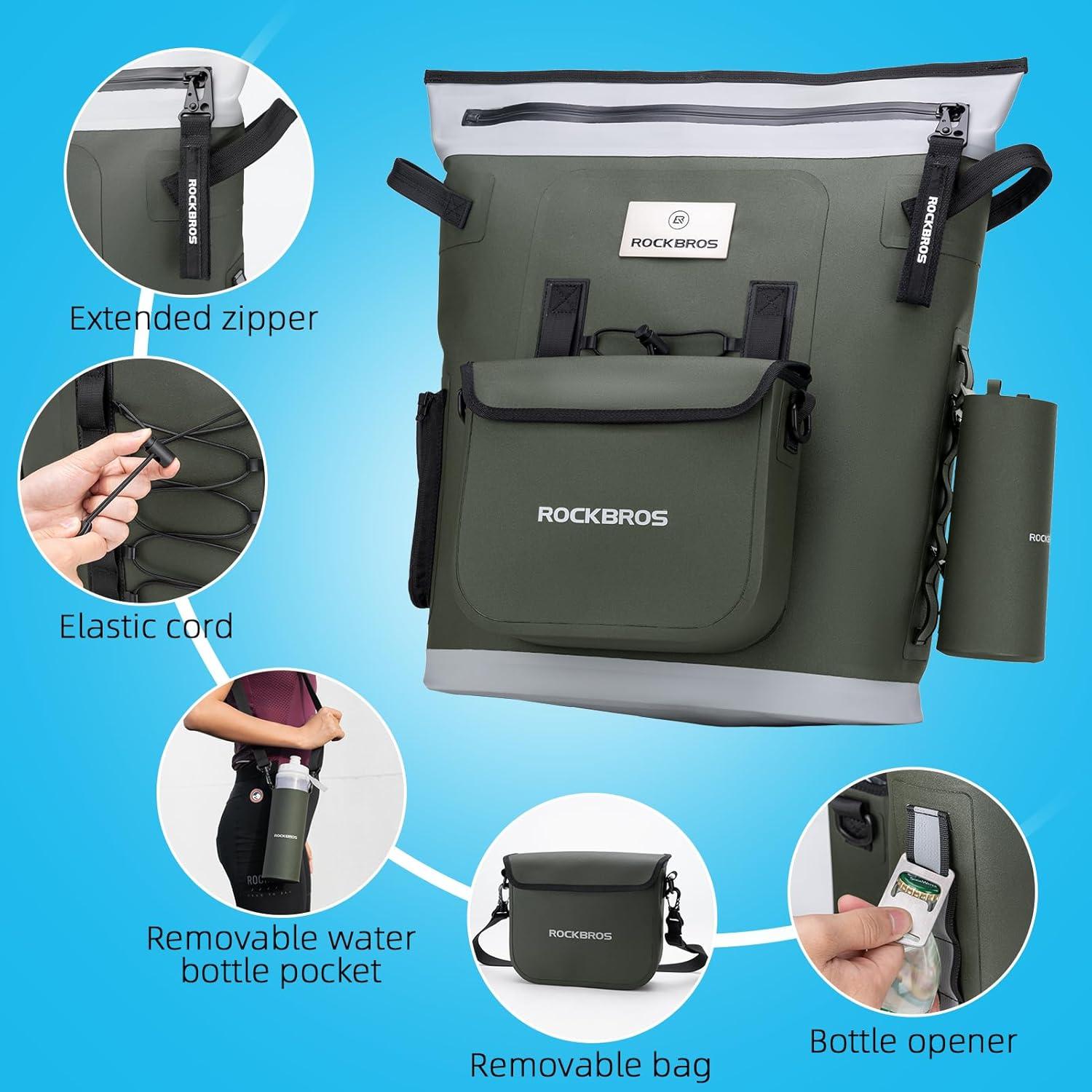 imageROCKBROS Soft Cooler Backpack 36 Can Insulated Soft Sided Cooler Bag LeakProof with Removeable Pockets Portable for Picnic Beach Camping Outdoor Party