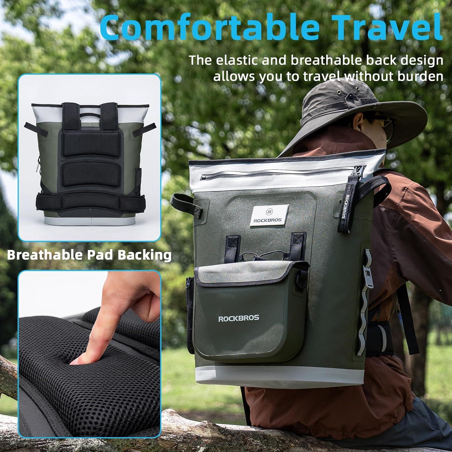imageROCKBROS Soft Cooler Backpack 36 Can Insulated Soft Sided Cooler Bag LeakProof with Removeable Pockets Portable for Picnic Beach Camping Outdoor Party