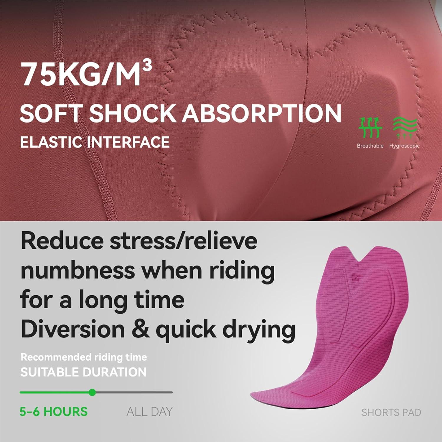 imageROCKBROS TVI Womens Cycling Bib Shorts with Magnetic Closure amp Padded Chamois Padded Bike Shorts Women Pink YellowPink