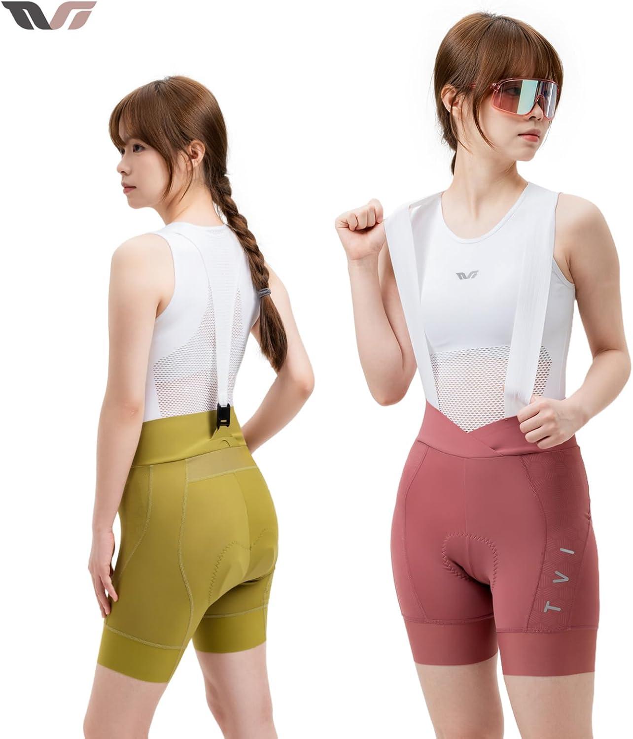 imageROCKBROS TVI Womens Cycling Bib Shorts with Magnetic Closure amp Padded Chamois Padded Bike Shorts Women Pink YellowPink