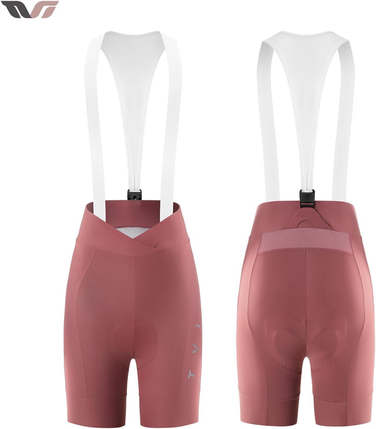 imageROCKBROS TVI Womens Cycling Bib Shorts with Magnetic Closure amp Padded Chamois Padded Bike Shorts Women Pink YellowPink