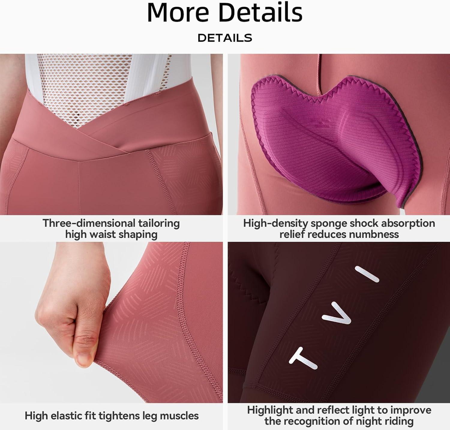 imageROCKBROS TVI Womens Cycling Bib Shorts with Magnetic Closure amp Padded Chamois Padded Bike Shorts Women Pink YellowYellow