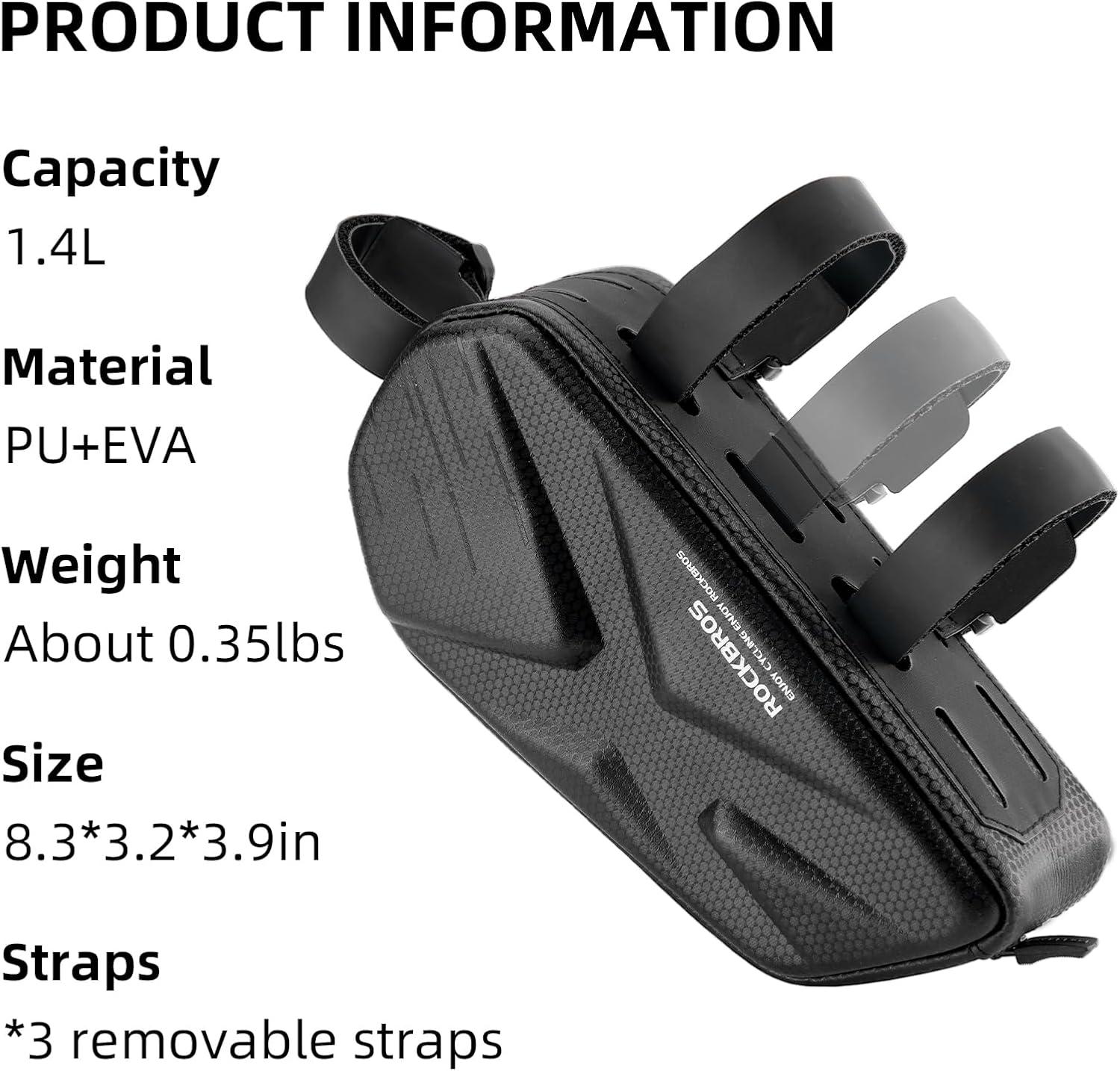 imageROCKBROS Top Tube Bag Hard Shell Bike Tube Bag Pouch 14L Capacity Bike Frame Bag Cycling Accessories