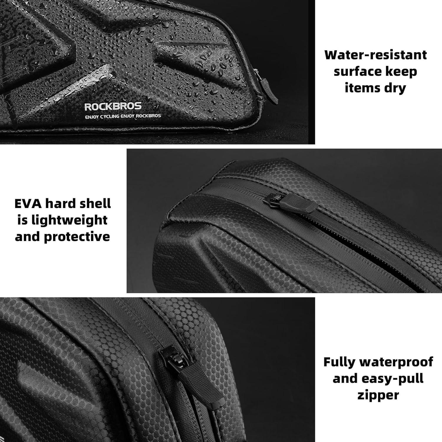 imageROCKBROS Top Tube Bag Hard Shell Bike Tube Bag Pouch 14L Capacity Bike Frame Bag Cycling Accessories