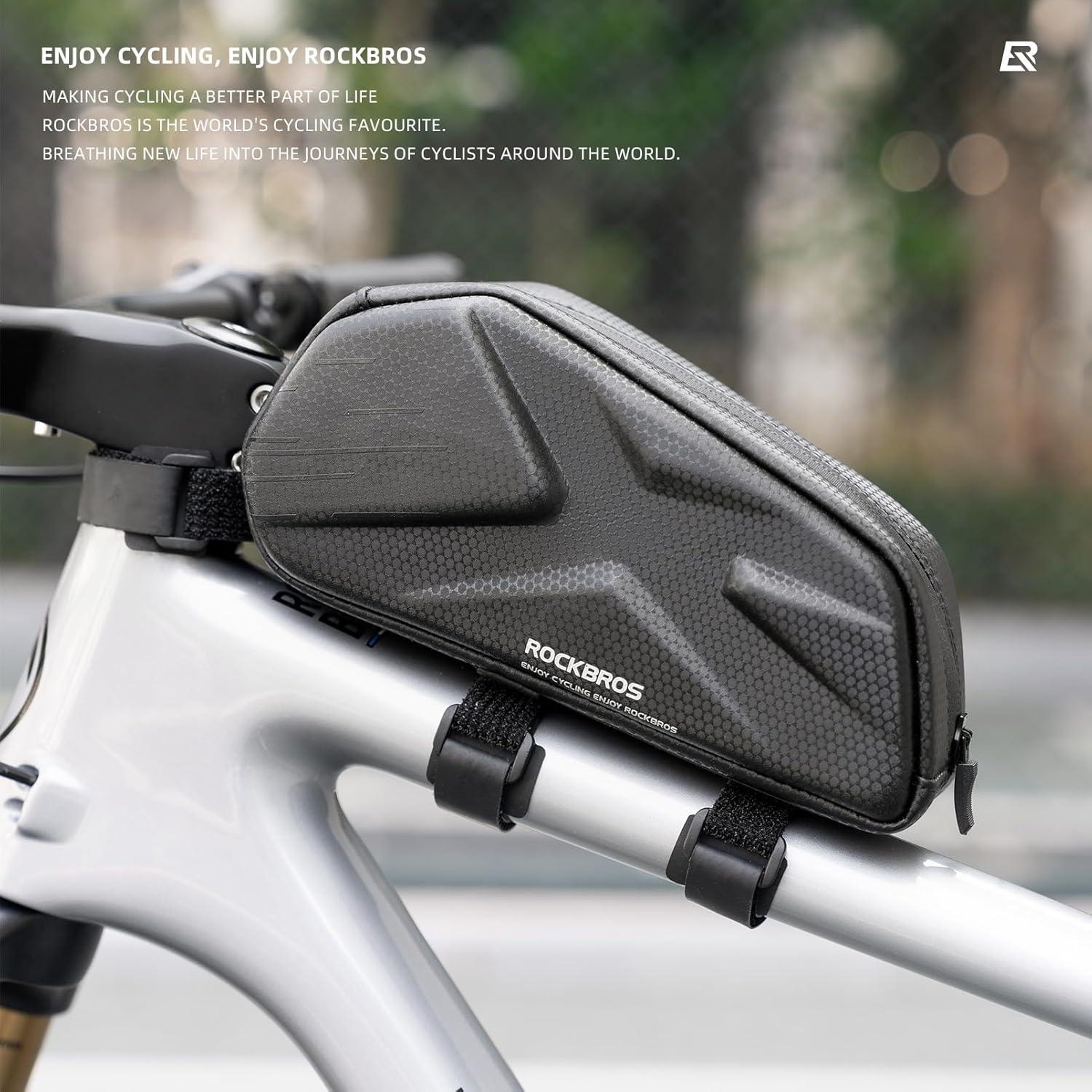imageROCKBROS Top Tube Bag Hard Shell Bike Tube Bag Pouch 14L Capacity Bike Frame Bag Cycling Accessories