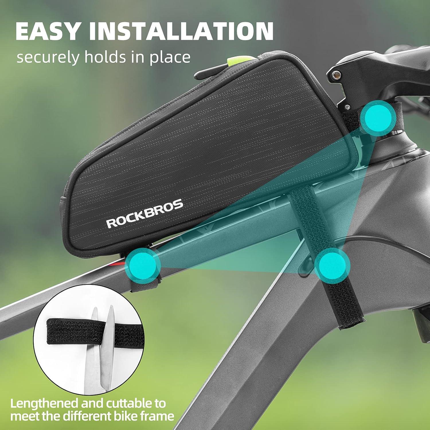 imageROCKBROS Top Tube Bike Bag Bike Frame Bag Bicycle Bag Bike Pouch Pack Cycling Accessories for Road Mountain Bike Compatible with iPhone 11 XS Max XR Fit 65