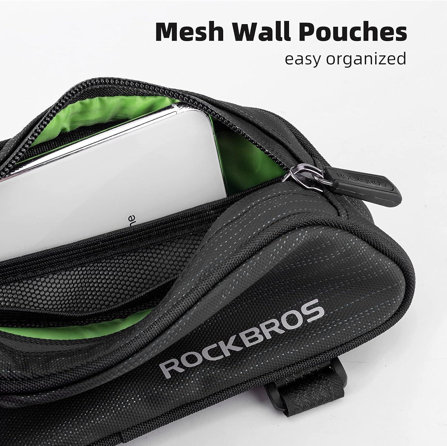 imageROCKBROS Top Tube Bike Bag Bike Frame Bag Bicycle Bag Bike Pouch Pack Cycling Accessories for Road Mountain Bike Compatible with iPhone 11 XS Max XR Fit 65
