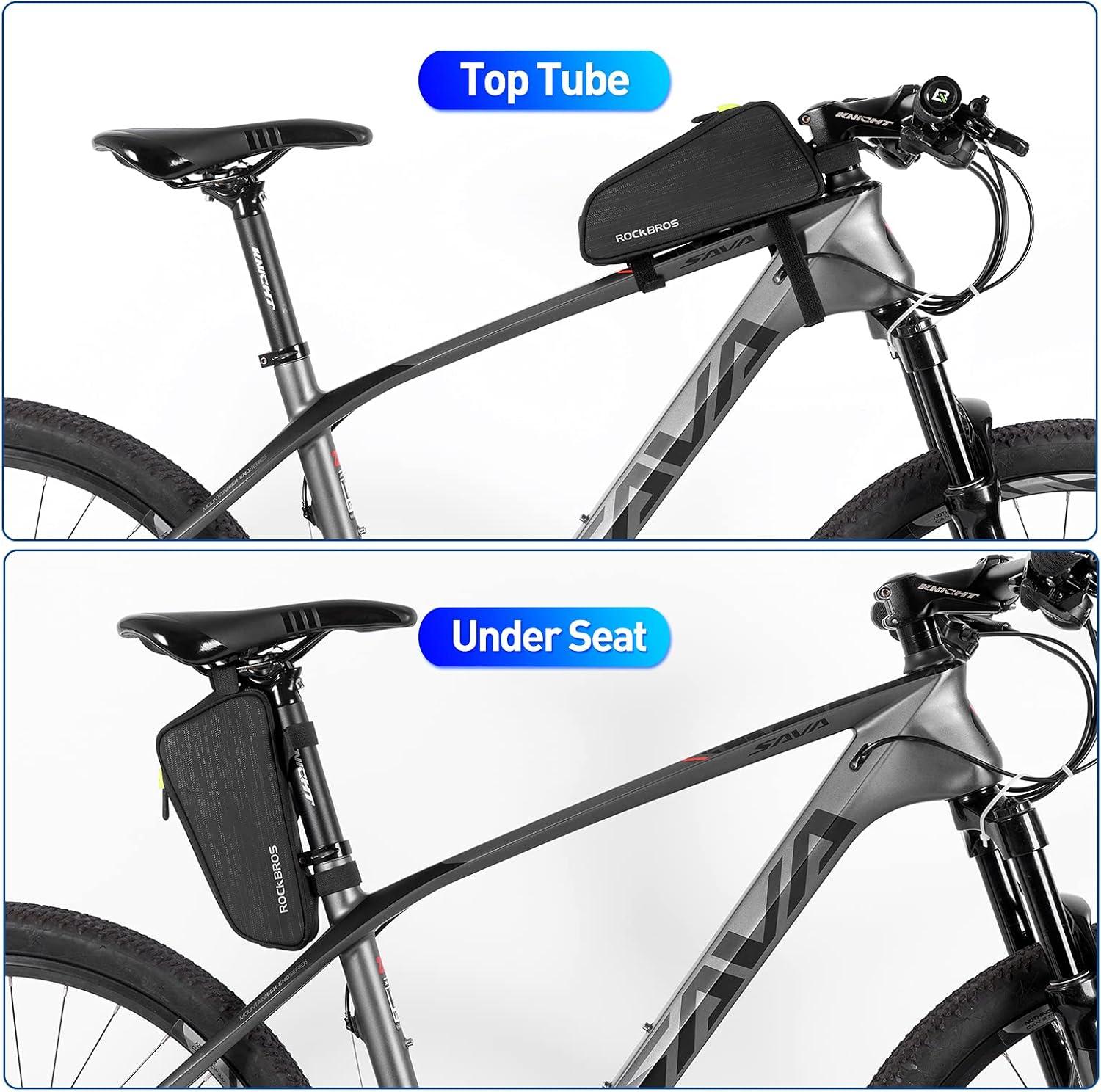 imageROCKBROS Top Tube Bike Bag Bike Frame Bag Bicycle Bag Bike Pouch Pack Cycling Accessories for Road Mountain Bike Compatible with iPhone 11 XS Max XR Fit 65