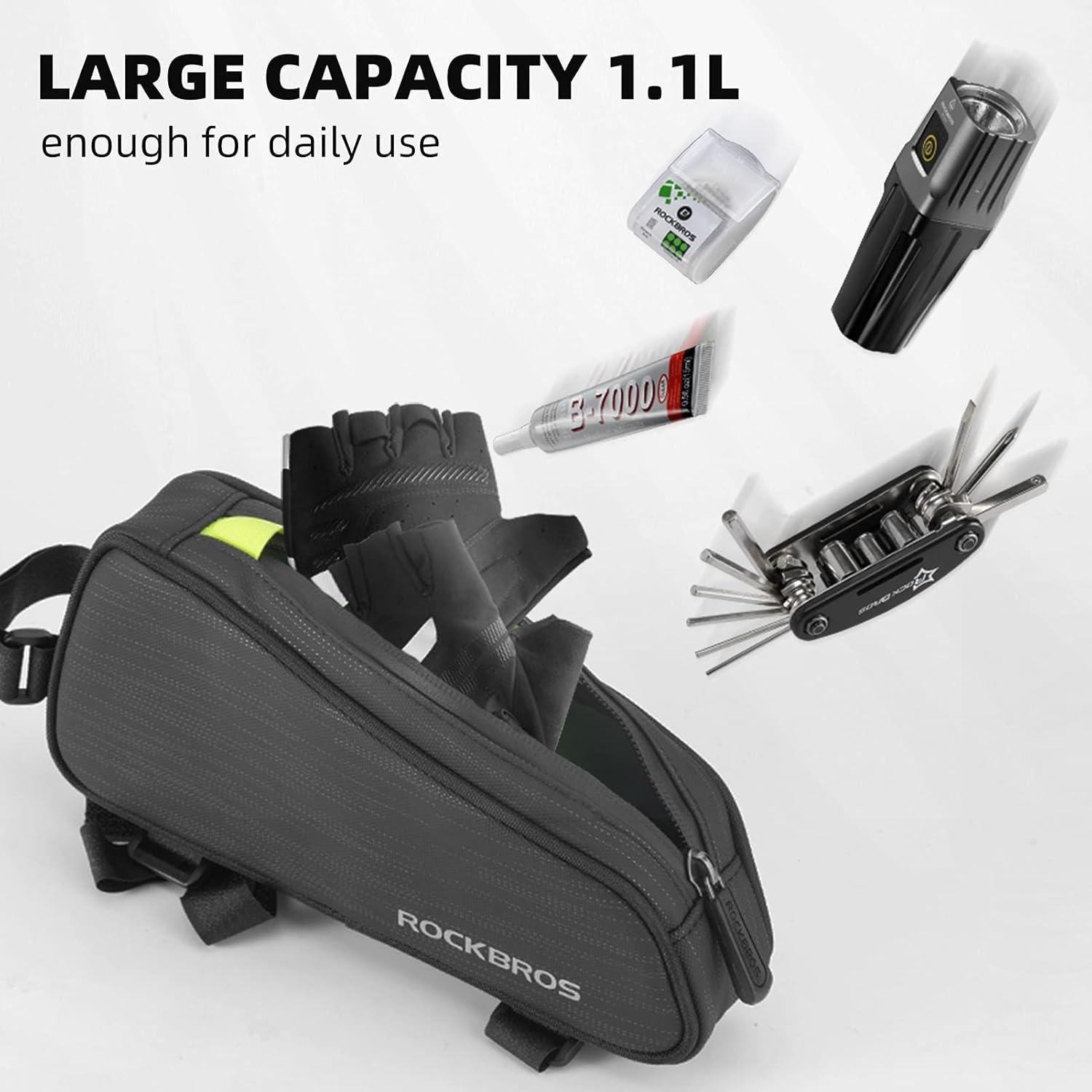 imageROCKBROS Top Tube Bike Bag Bike Frame Bag Bicycle Bag Bike Pouch Pack Cycling Accessories for Road Mountain Bike Compatible with iPhone 11 XS Max XR Fit 65