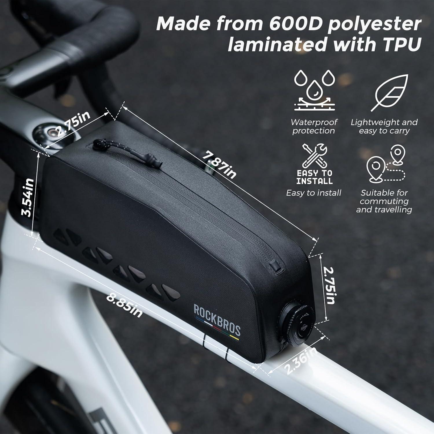 imageROCKBROS Top Tube Bike Bag Waterproof Bike Frame Bag Lightweight Buckle Lock Design TPU Material Top Tube Bag Easy Install Cycling Top Tube Front Frame Pack 1L CapacityBlue