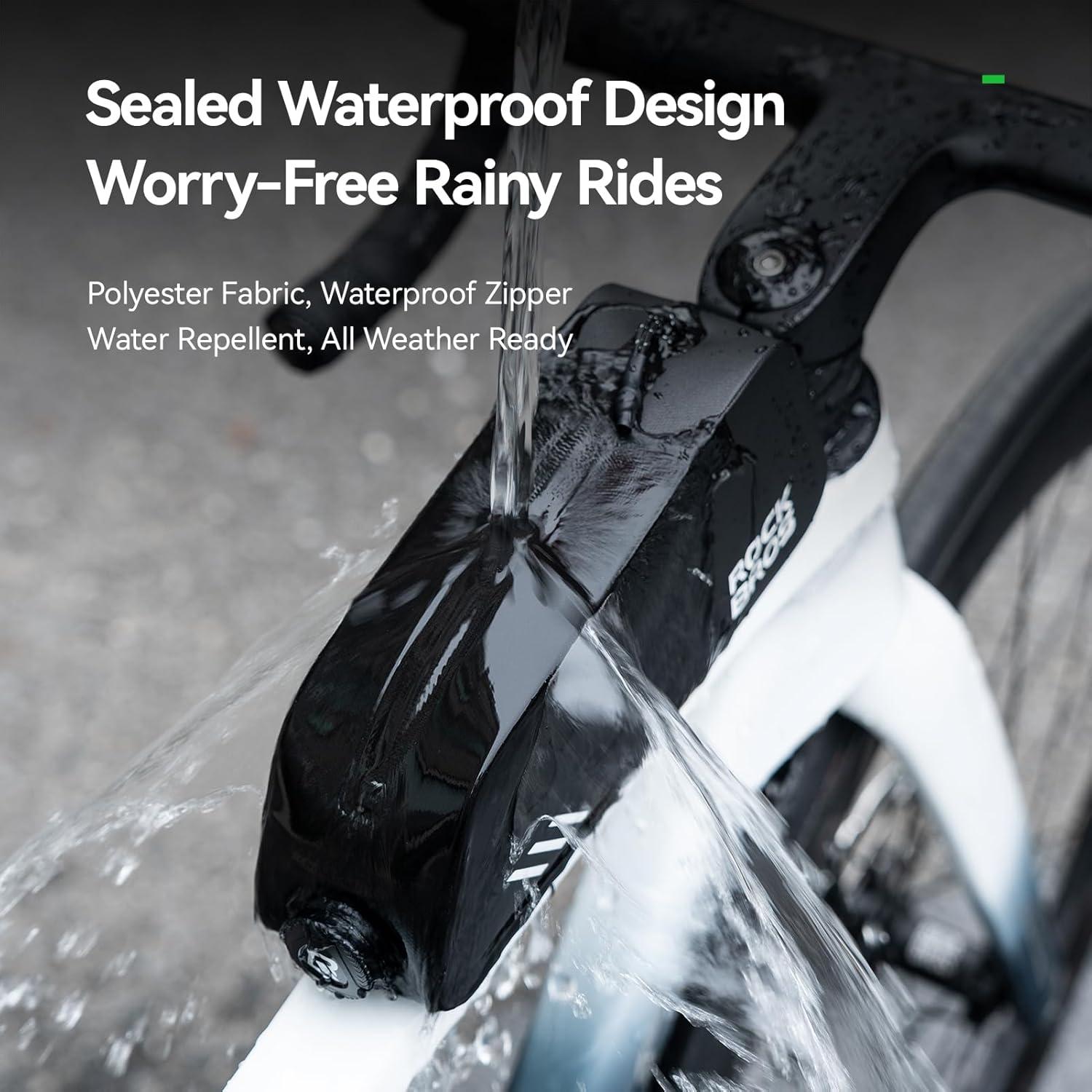 imageROCKBROS Top Tube Bike Bag Waterproof Bike Frame Bag Lightweight Buckle Lock Design TPU Material Top Tube Bag Easy Install Cycling Top Tube Front Frame Pack 1L CapacityUpgraded Black