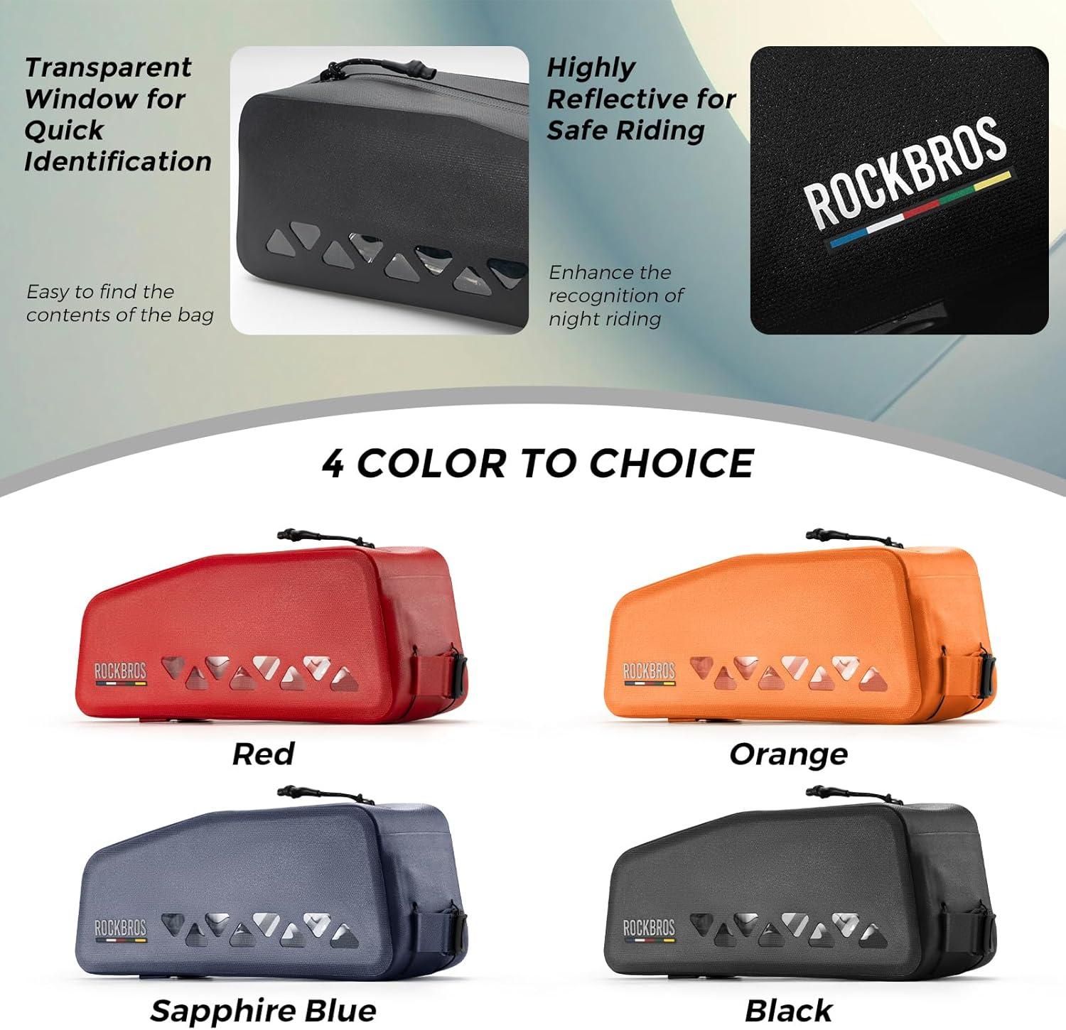 imageROCKBROS Top Tube Bike Bag Waterproof Bike Frame Bag Lightweight Buckle Lock Design TPU Material Top Tube Bag Easy Install Cycling Top Tube Front Frame Pack 1L CapacityOrange
