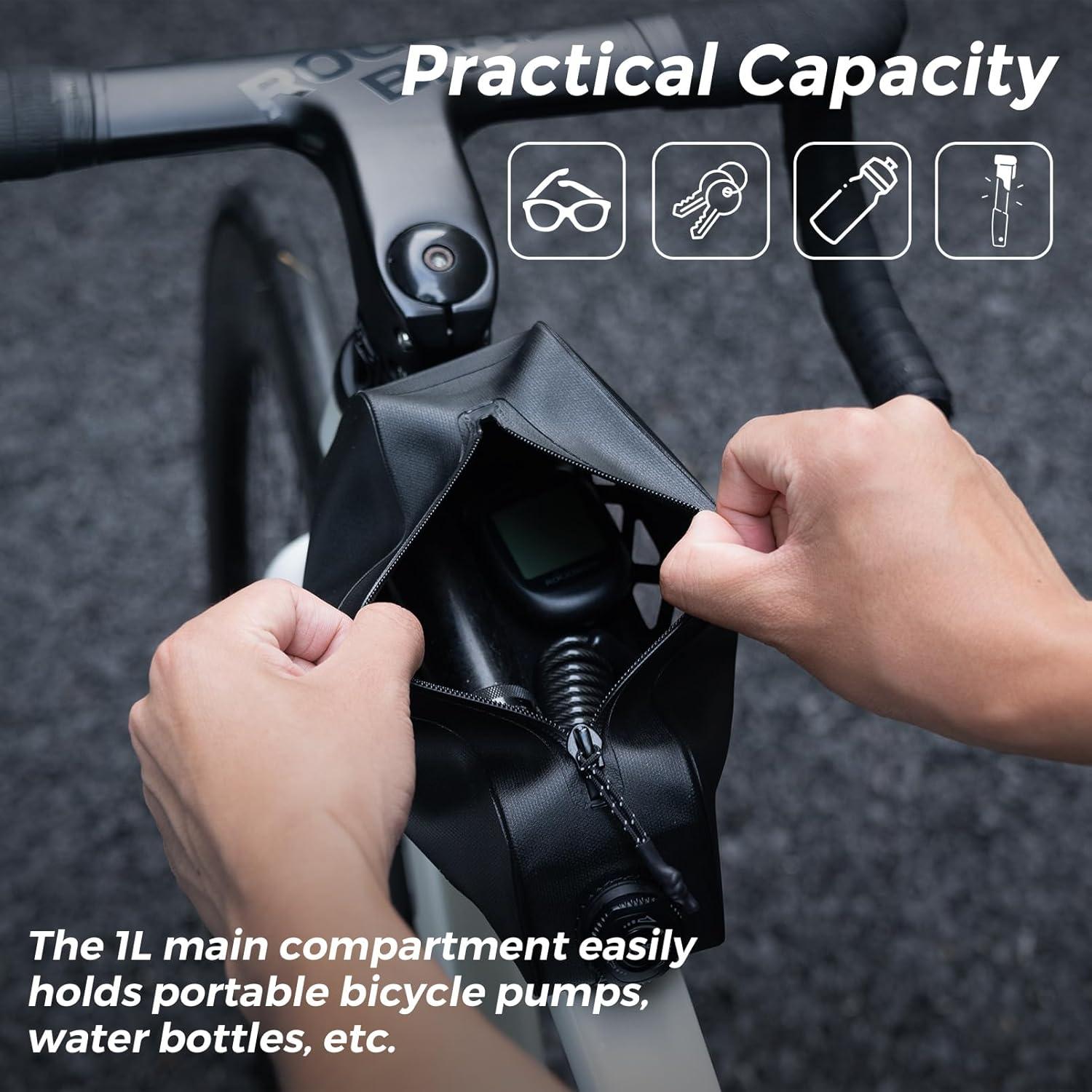 imageROCKBROS Top Tube Bike Bag Waterproof Bike Frame Bag Lightweight Buckle Lock Design TPU Material Top Tube Bag Easy Install Cycling Top Tube Front Frame Pack 1L CapacityRed