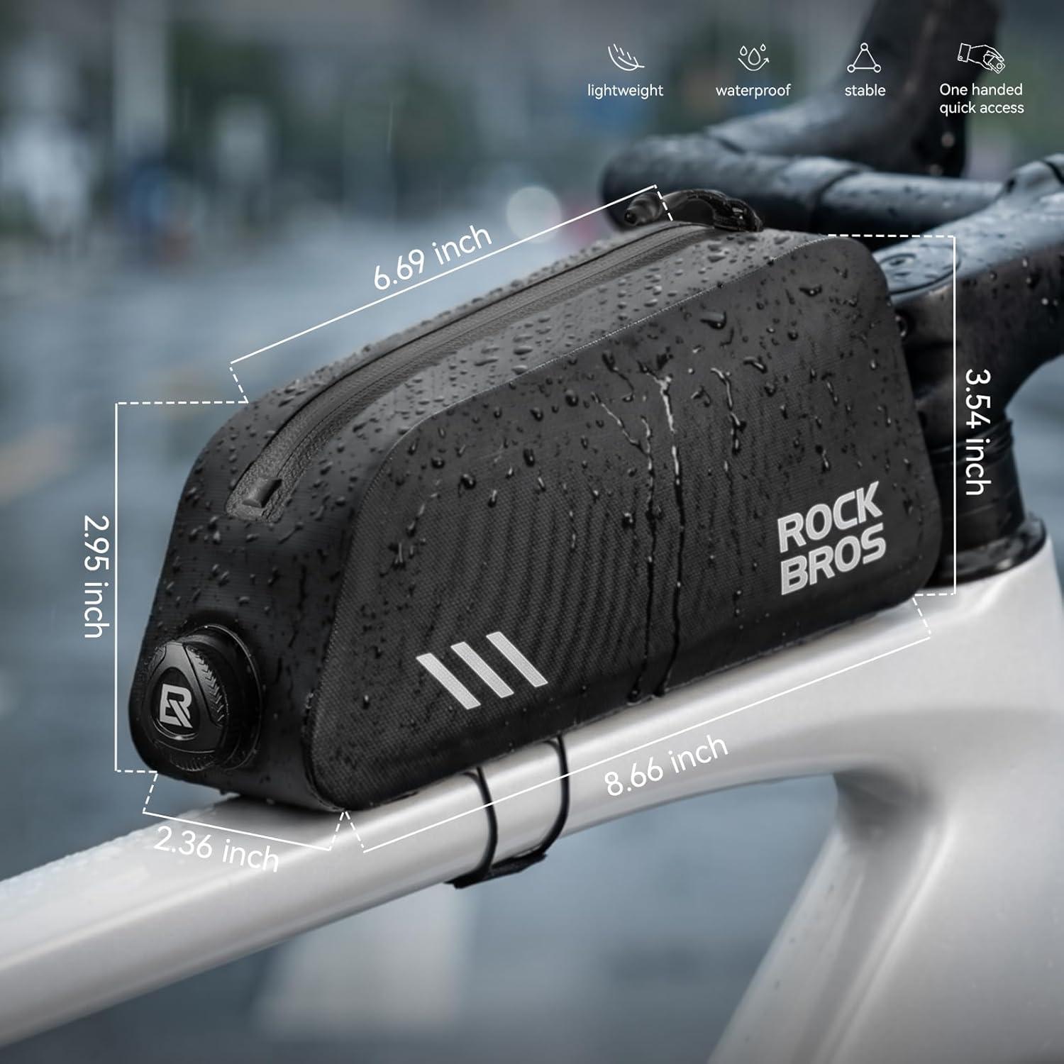 imageROCKBROS Top Tube Bike Bag Waterproof Bike Frame Bag Lightweight Buckle Lock Design TPU Material Top Tube Bag Easy Install Cycling Top Tube Front Frame Pack 1L CapacityUpgraded Black