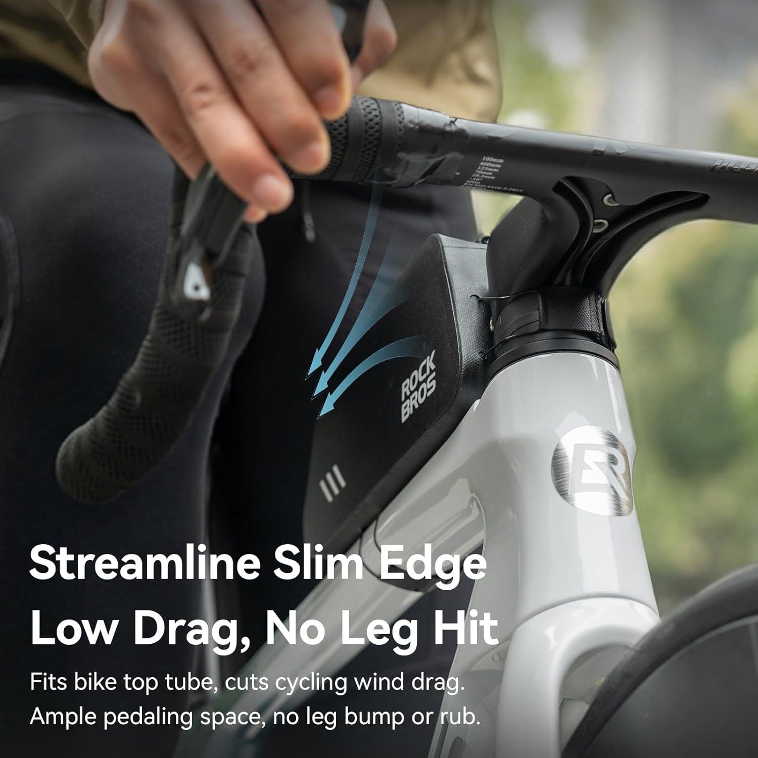 imageROCKBROS Top Tube Bike Bag Waterproof Bike Frame Bag Lightweight Buckle Lock Design TPU Material Top Tube Bag Easy Install Cycling Top Tube Front Frame Pack 1L CapacityUpgraded Black