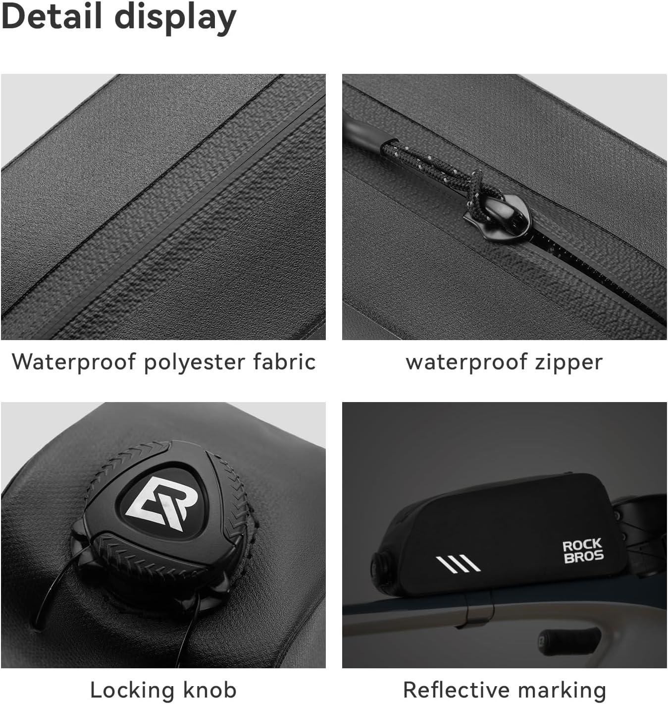 imageROCKBROS Top Tube Bike Bag Waterproof Bike Frame Bag Lightweight Buckle Lock Design TPU Material Top Tube Bag Easy Install Cycling Top Tube Front Frame Pack 1L CapacityUpgraded Black