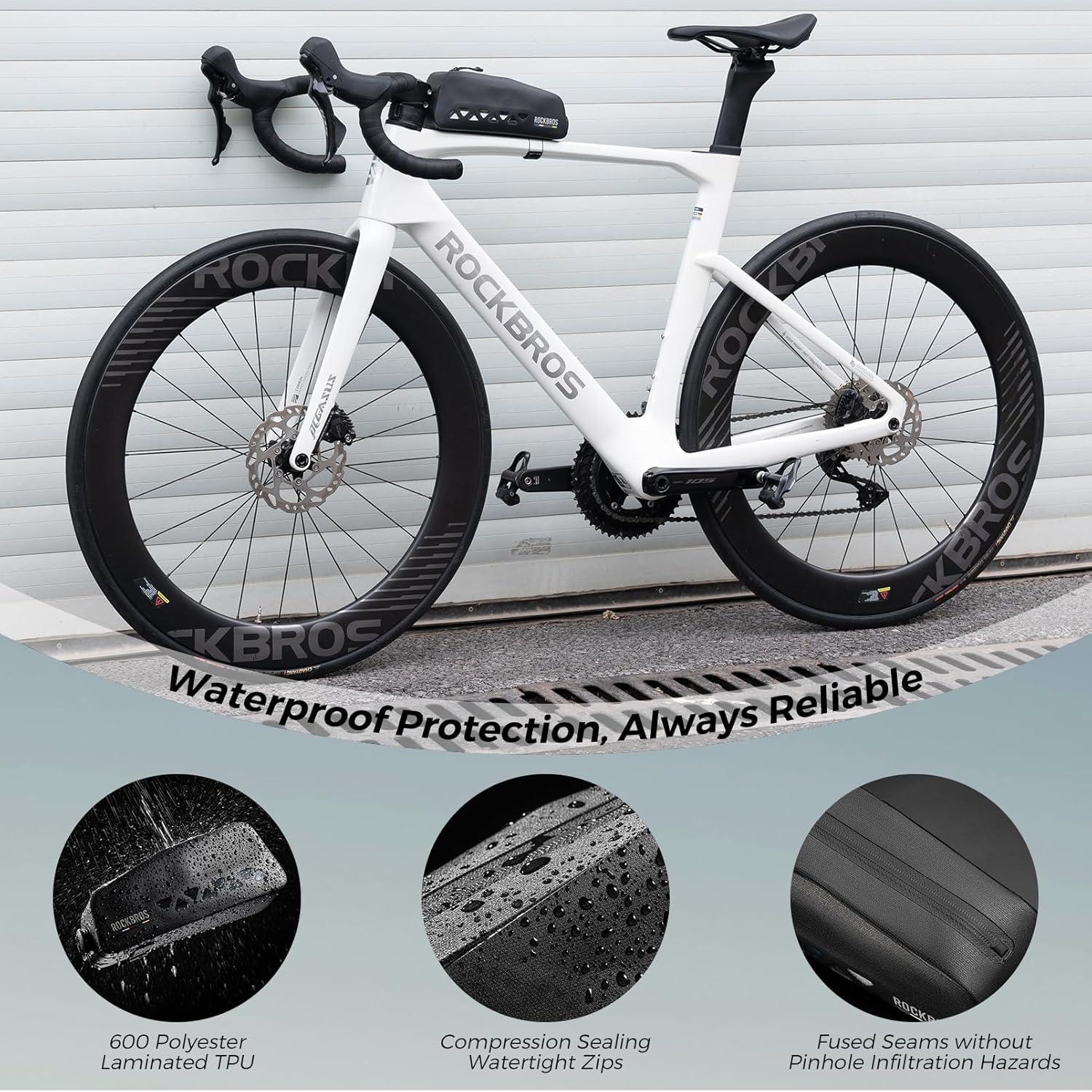 imageROCKBROS Top Tube Bike Bag Waterproof Bike Frame Bag Lightweight Buckle Lock Design TPU Material Top Tube Bag Easy Install Cycling Top Tube Front Frame Pack 1L CapacityRed