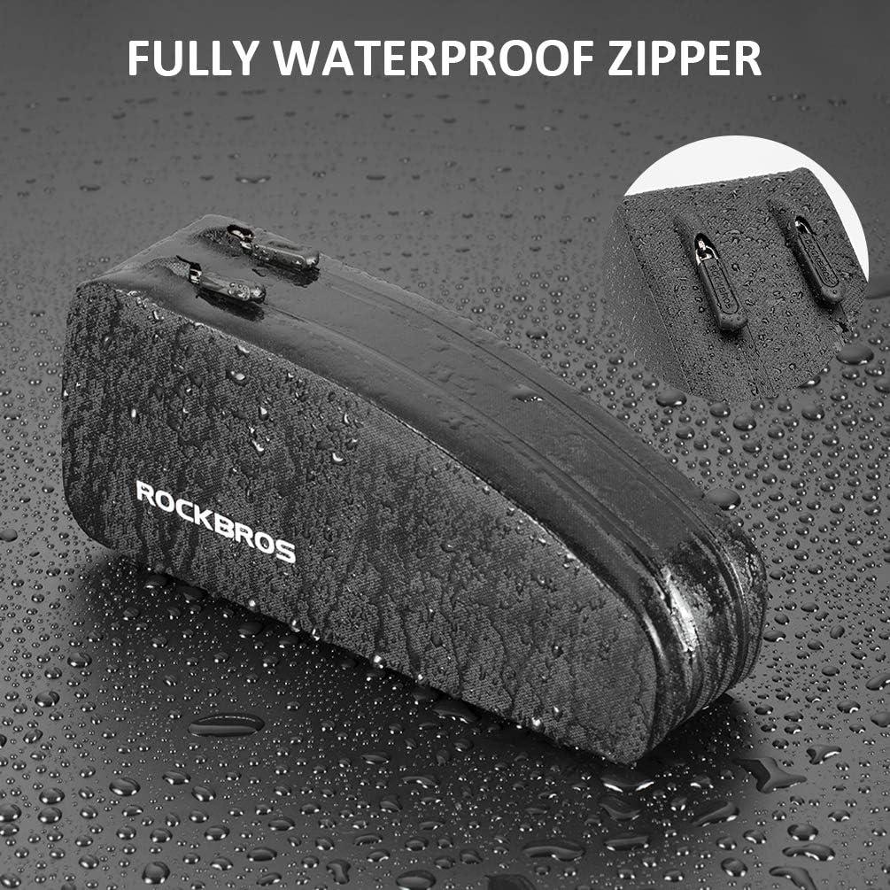 imageROCKBROS Top Tube Bike Frame Bag Waterproof Two Zipper Pockets Pouch for BicyclesLarge16L