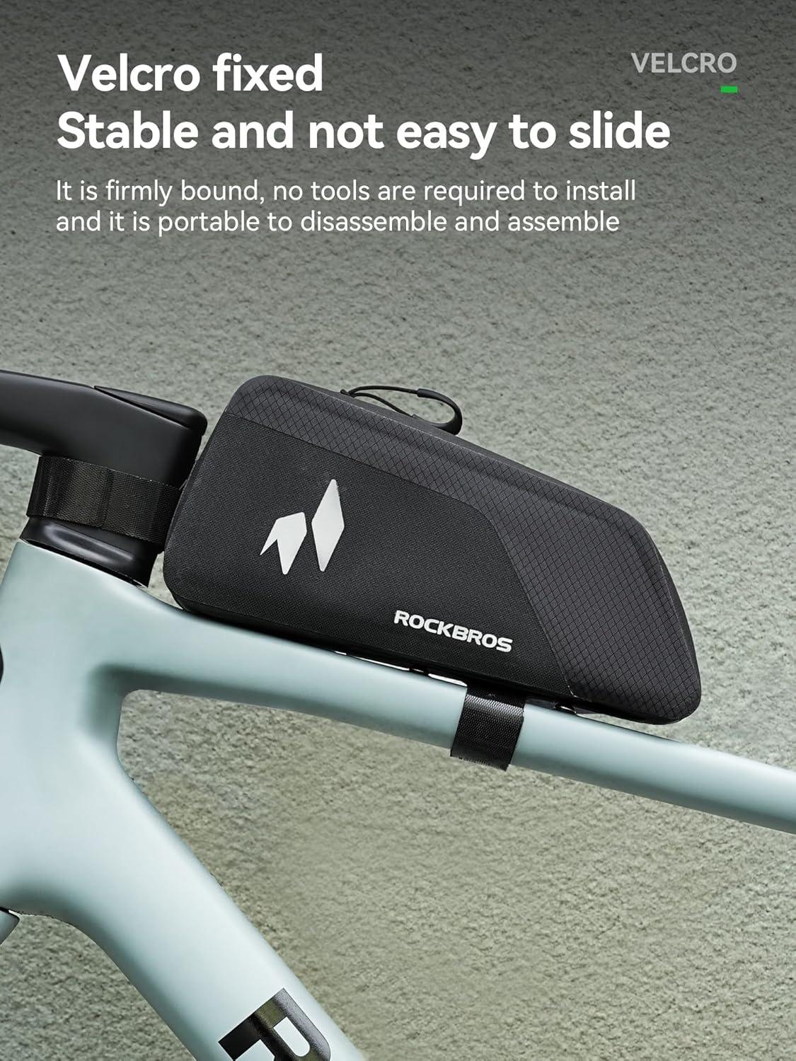 imageROCKBROS Top Tube Bike Frame Bag with Support Plate Waterproof Seamless 1piece Construction Bicycle Storage Front Bag EBike Accessories Fits for Outdoor Journey Gravel MTB Road Cycling Gear