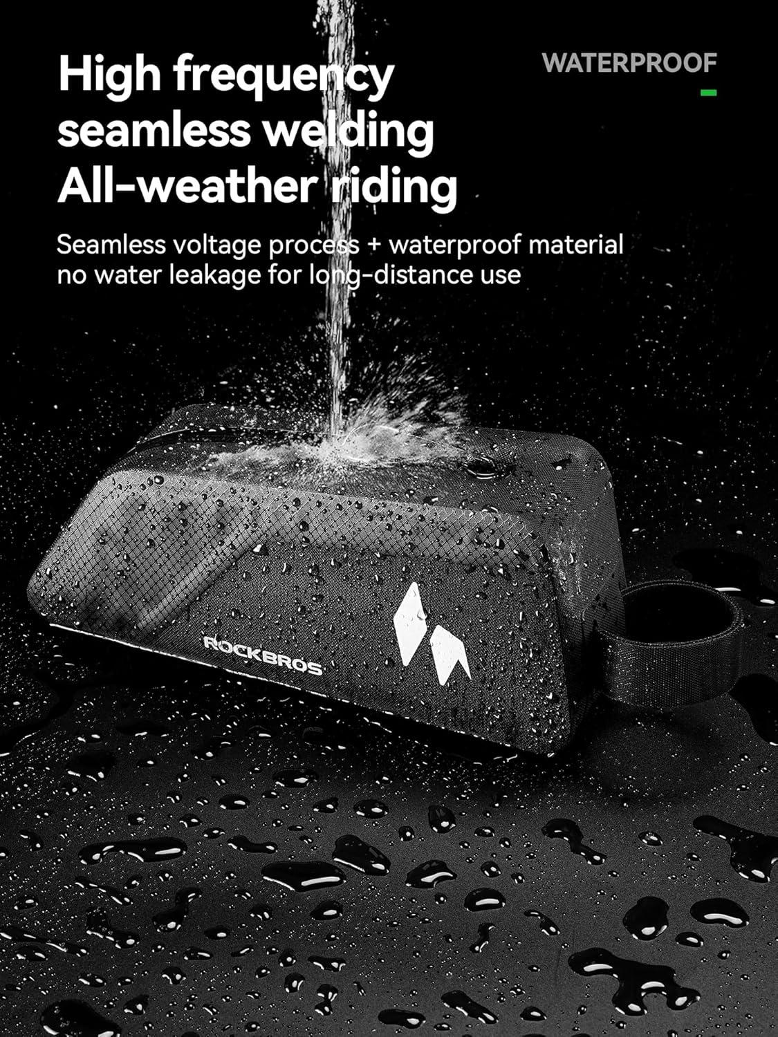 imageROCKBROS Top Tube Bike Frame Bag with Support Plate Waterproof Seamless 1piece Construction Bicycle Storage Front Bag EBike Accessories Fits for Outdoor Journey Gravel MTB Road Cycling Gear
