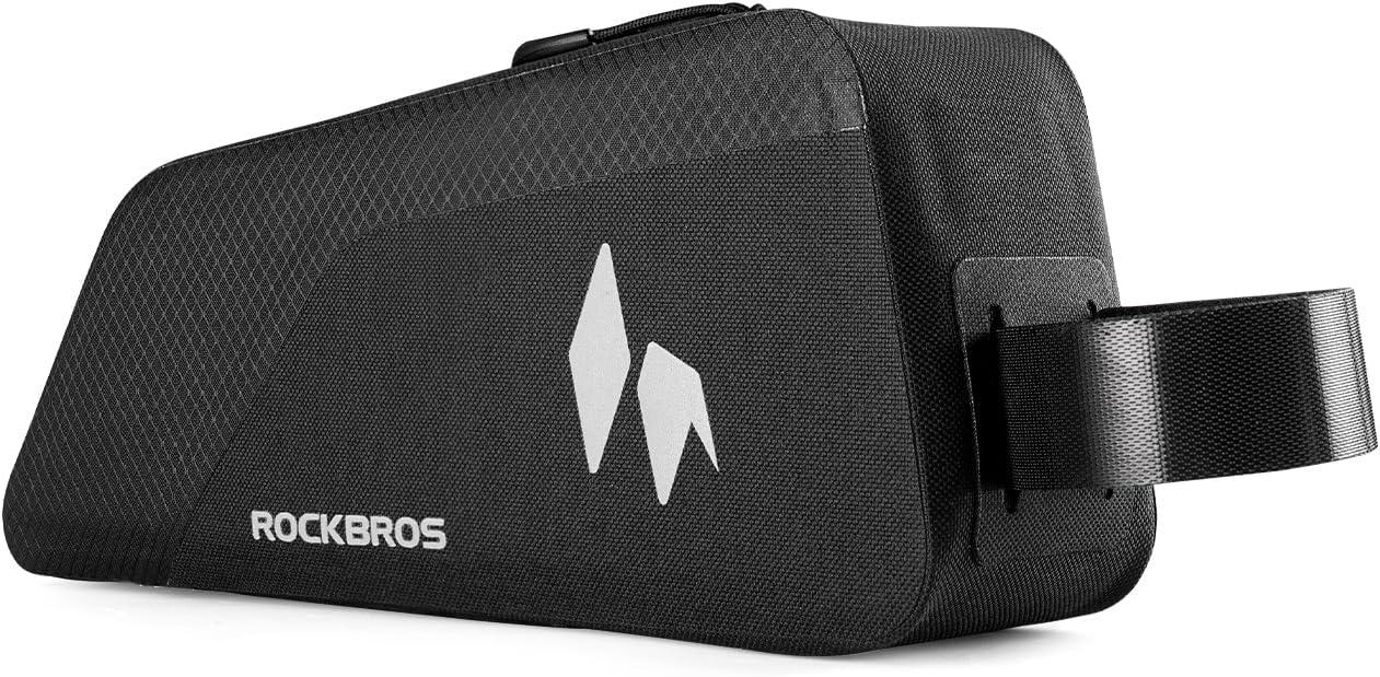 imageROCKBROS Top Tube Bike Frame Bag with Support Plate Waterproof Seamless 1piece Construction Bicycle Storage Front Bag EBike Accessories Fits for Outdoor Journey Gravel MTB Road Cycling Gear