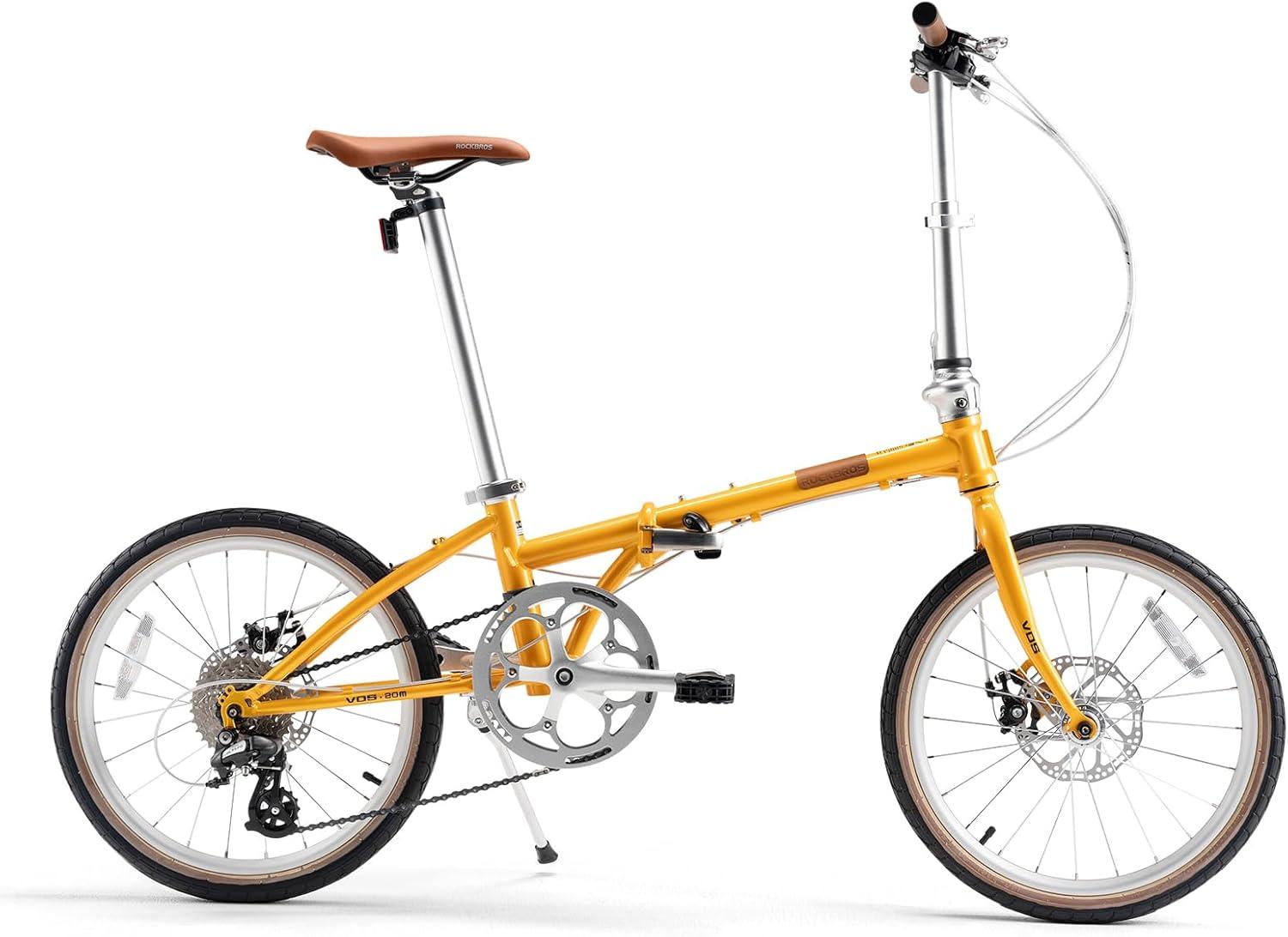 imageROCKBROS VDS 20 Inch for Adults 26lb Lightweight Foldable Bike for Women amp Men Shimano 8Speed Adult Folding Bicycle with Disc Brakes Portable Commuter City Bikeyellow