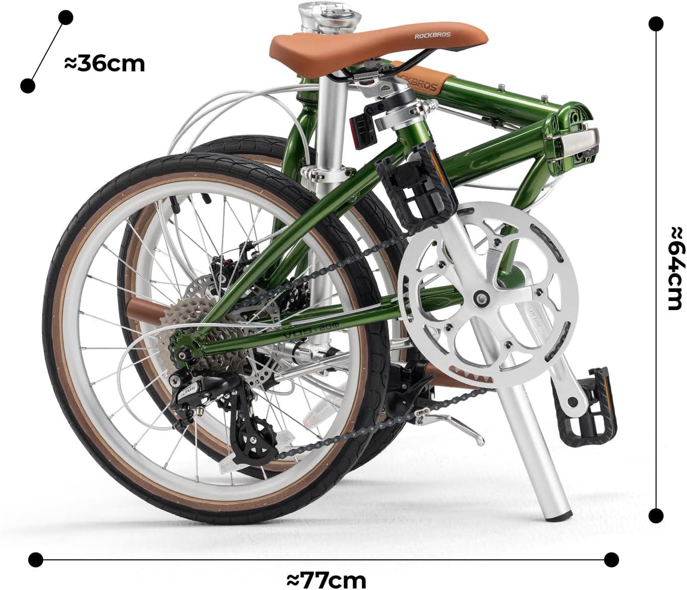 imageROCKBROS VDS 20 Inch for Adults 26lb Lightweight Foldable Bike for Women amp Men Shimano 8Speed Adult Folding Bicycle with Disc Brakes Portable Commuter City Bikegreen
