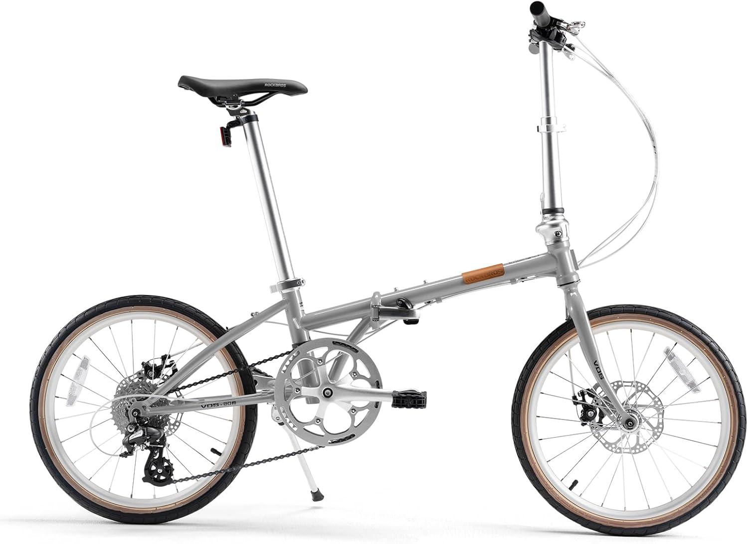 imageROCKBROS VDS 20 Inch for Adults 26lb Lightweight Foldable Bike for Women amp Men Shimano 8Speed Adult Folding Bicycle with Disc Brakes Portable Commuter City Bikesilver