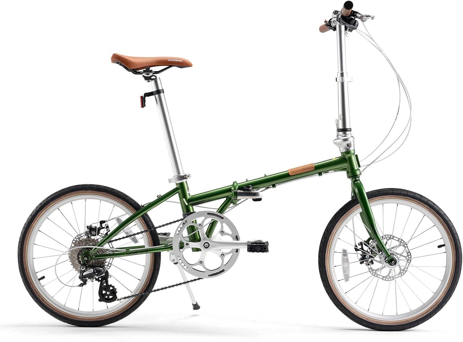 imageROCKBROS VDS 20 Inch for Adults 26lb Lightweight Foldable Bike for Women amp Men Shimano 8Speed Adult Folding Bicycle with Disc Brakes Portable Commuter City Bikegreen