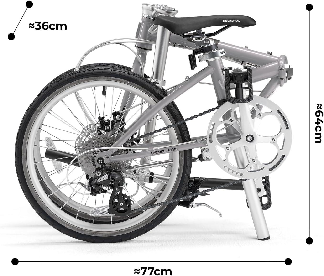 imageROCKBROS VDS 20 Inch for Adults 26lb Lightweight Foldable Bike for Women amp Men Shimano 8Speed Adult Folding Bicycle with Disc Brakes Portable Commuter City Bikesilver