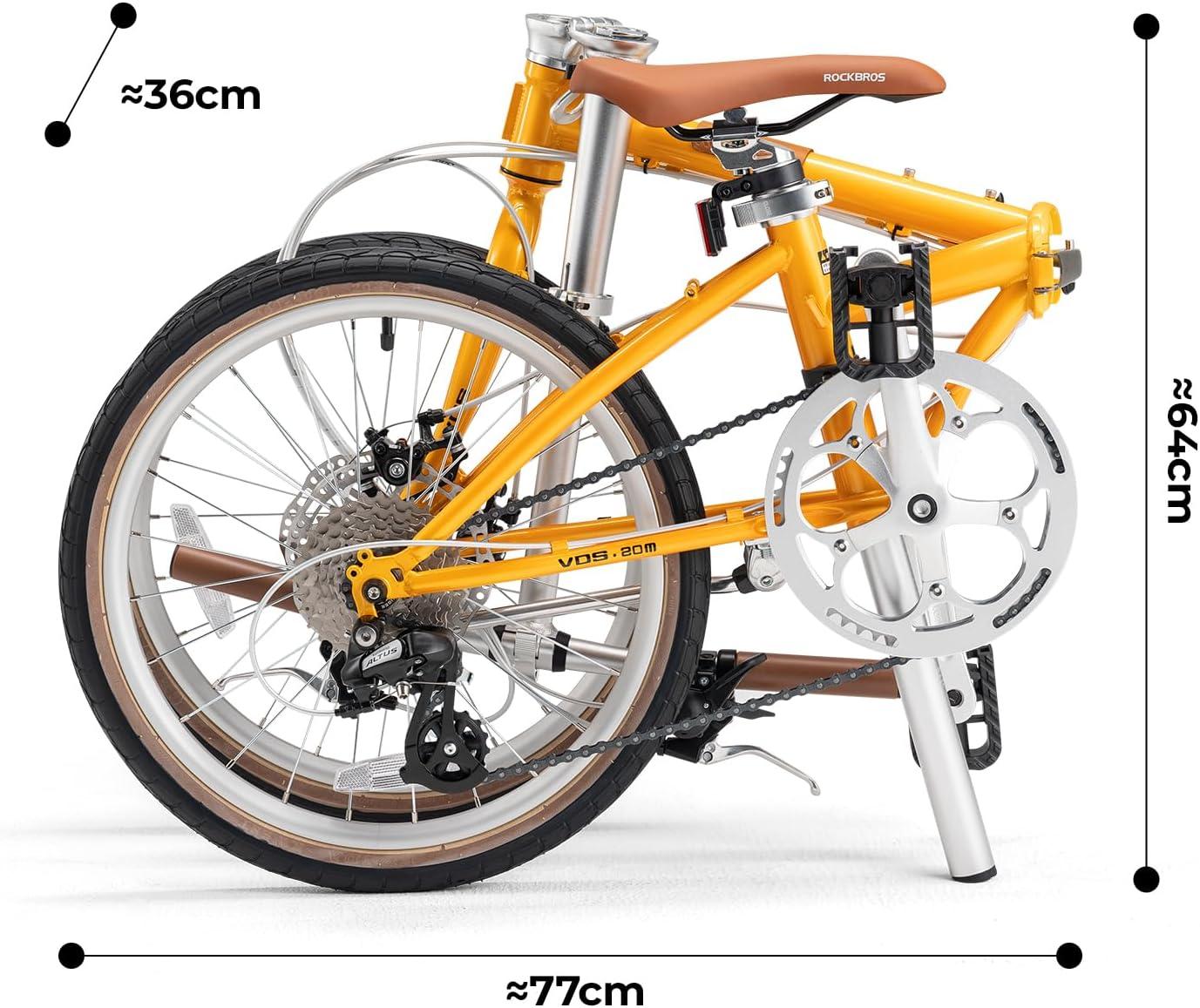 imageROCKBROS VDS 20 Inch for Adults 26lb Lightweight Foldable Bike for Women amp Men Shimano 8Speed Adult Folding Bicycle with Disc Brakes Portable Commuter City Bikeyellow