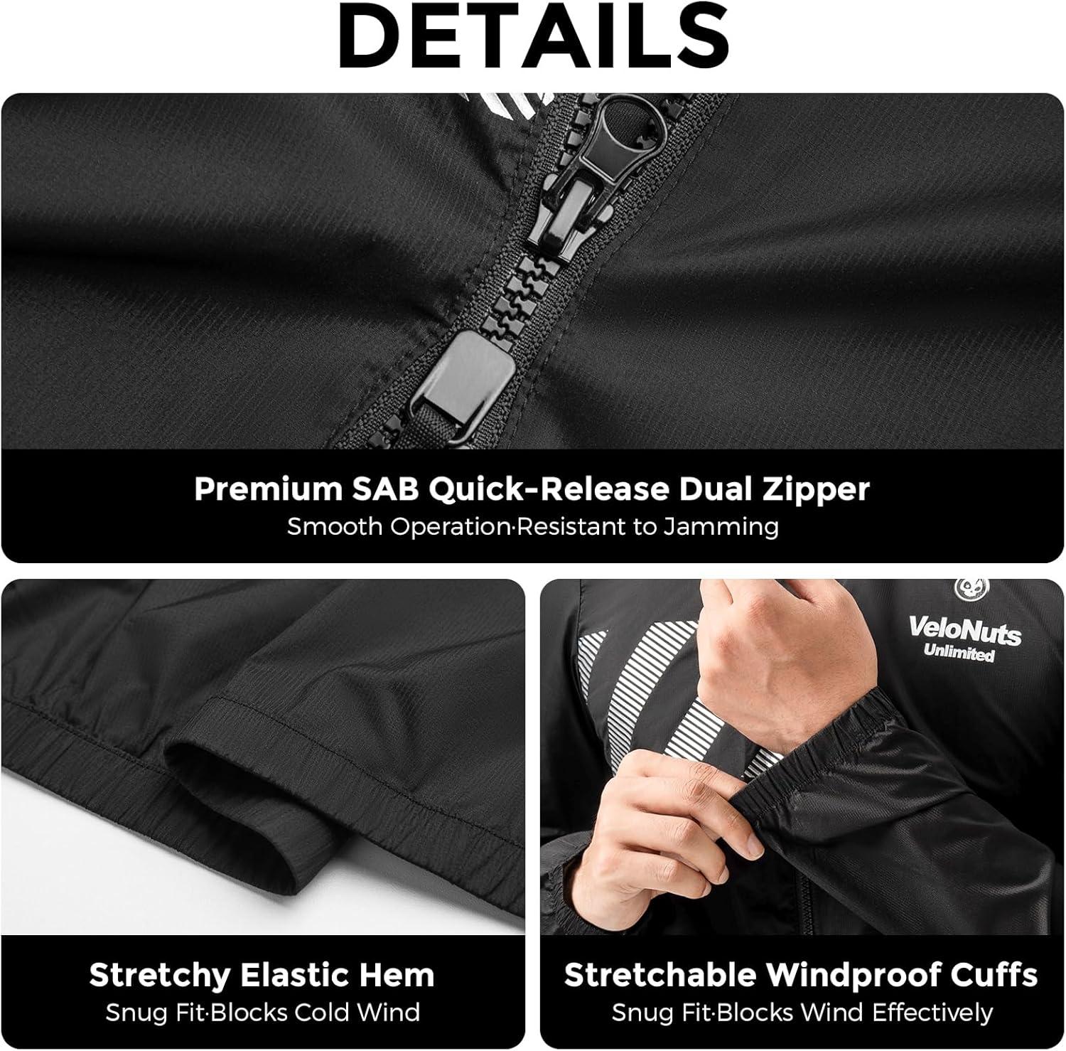 imageROCKBROS VNS Mens Cycling Jacket Ultralight Windbreaker for Running Cycling PackableBlack