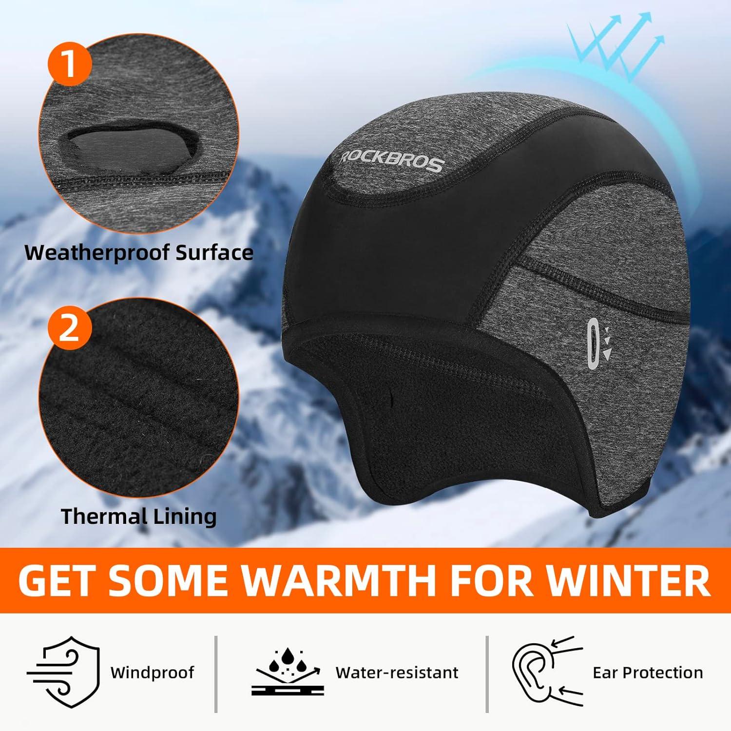 imageROCKBROS Winter Cycling Caps for Men Women Windproof Cycling Hat with Sun Visor Under Helmet Liner BlackNo Sun Visor Style One1 Pack