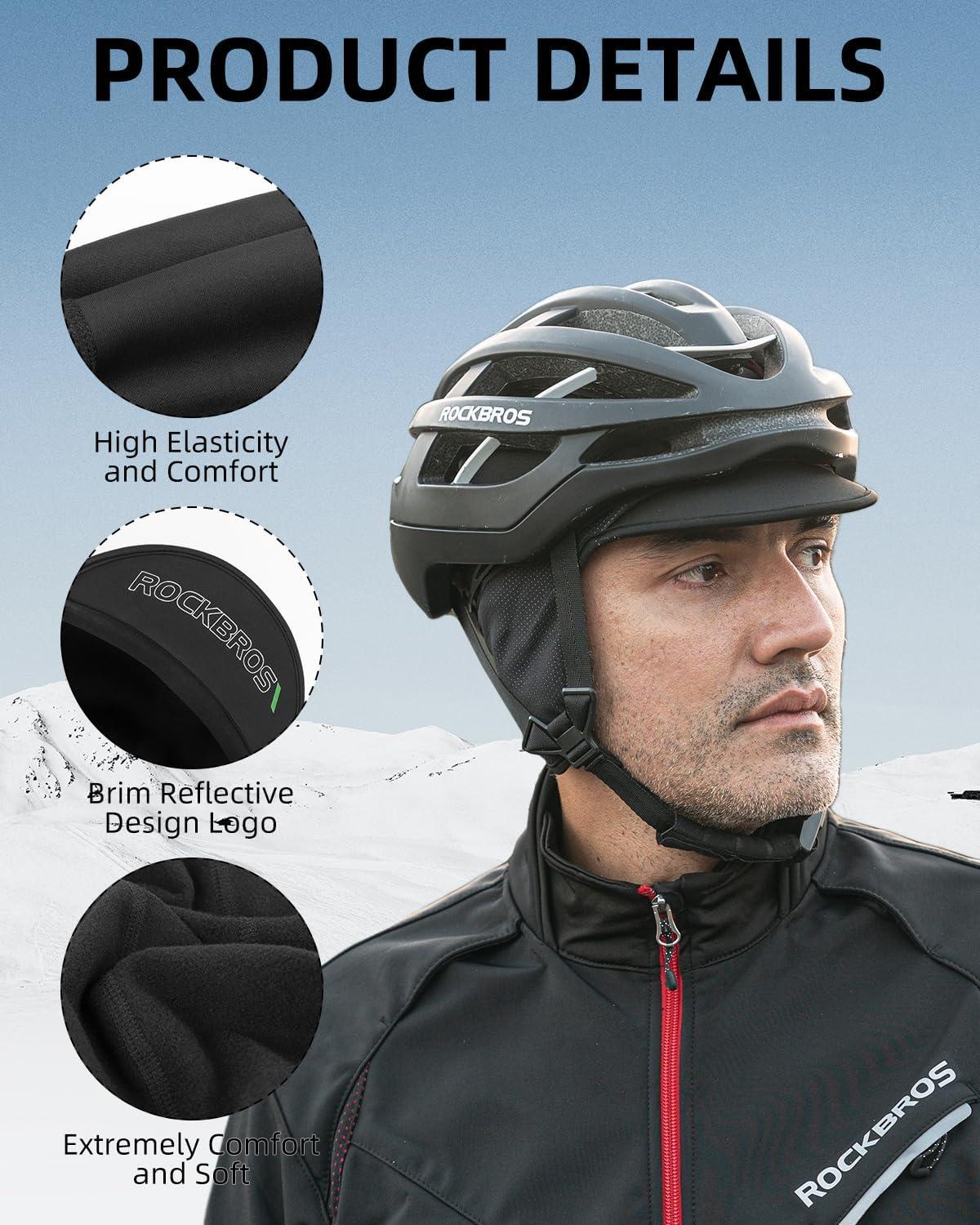 imageROCKBROS Winter Cycling Caps for Men Women Windproof Cycling Hat with Sun Visor Under Helmet Liner BlackWith Sun Visor1 Pack