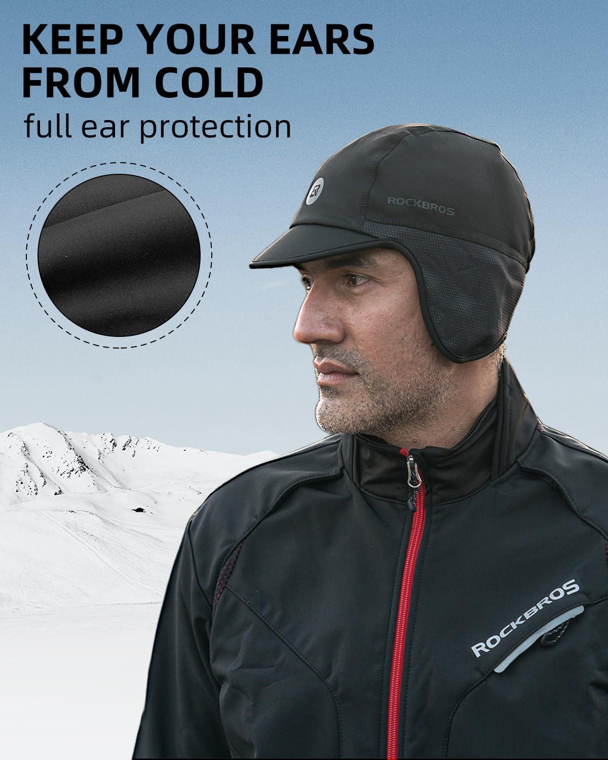 imageROCKBROS Winter Cycling Caps for Men Women Windproof Cycling Hat with Sun Visor Under Helmet Liner BlackWith Sun Visor2 Packs