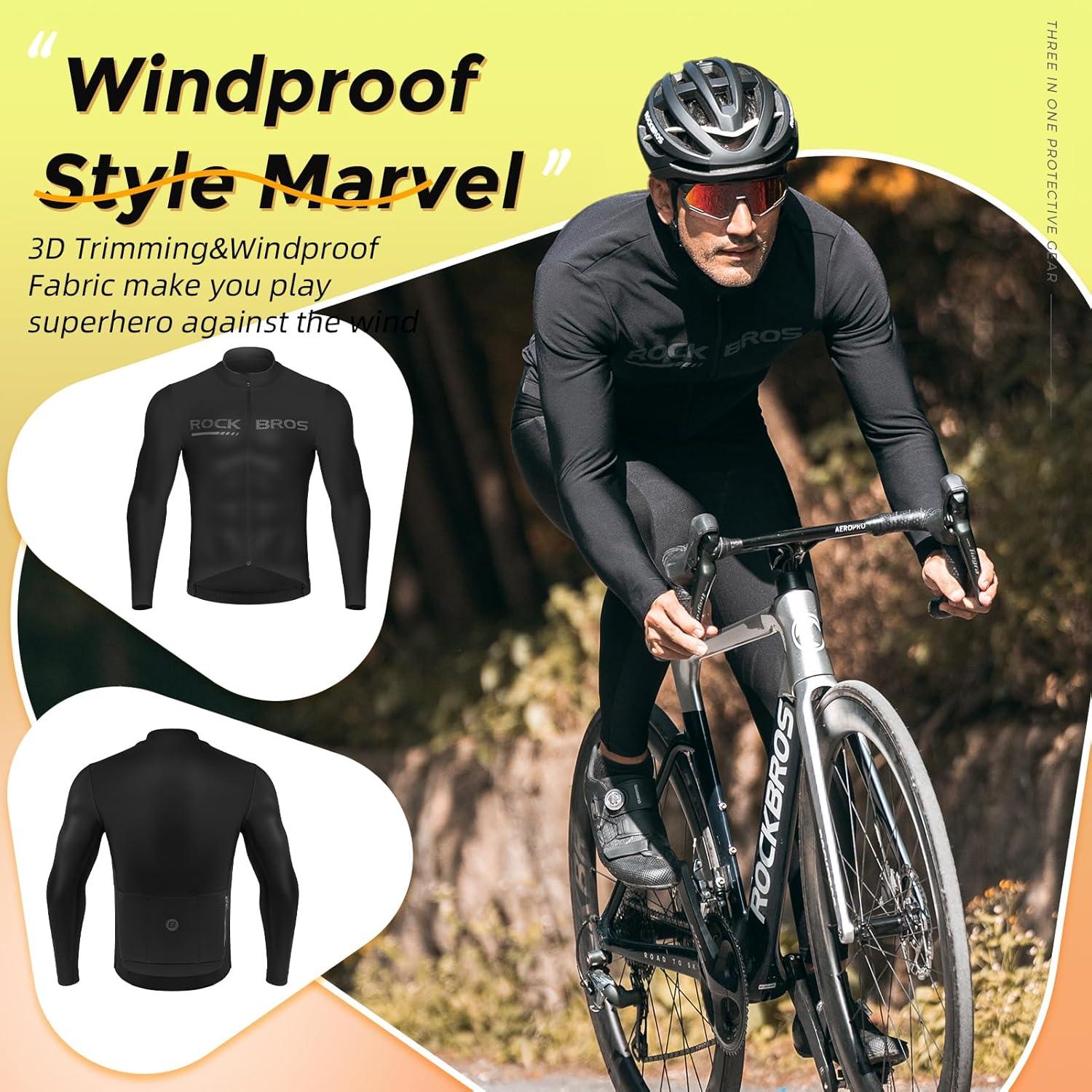 imageROCKBROS Winter Cycling Jacket for Men Thermal Fleece Bike Jackets Windproof Cold Weather Running Jacket BreathableBlack