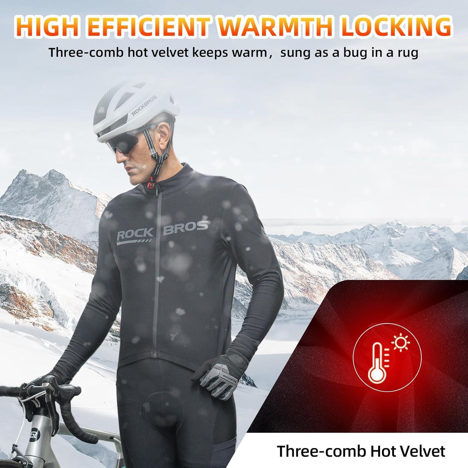 imageROCKBROS Winter Cycling Jacket for Men Thermal Fleece Bike Jackets Windproof Cold Weather Running Jacket BreathableBlack