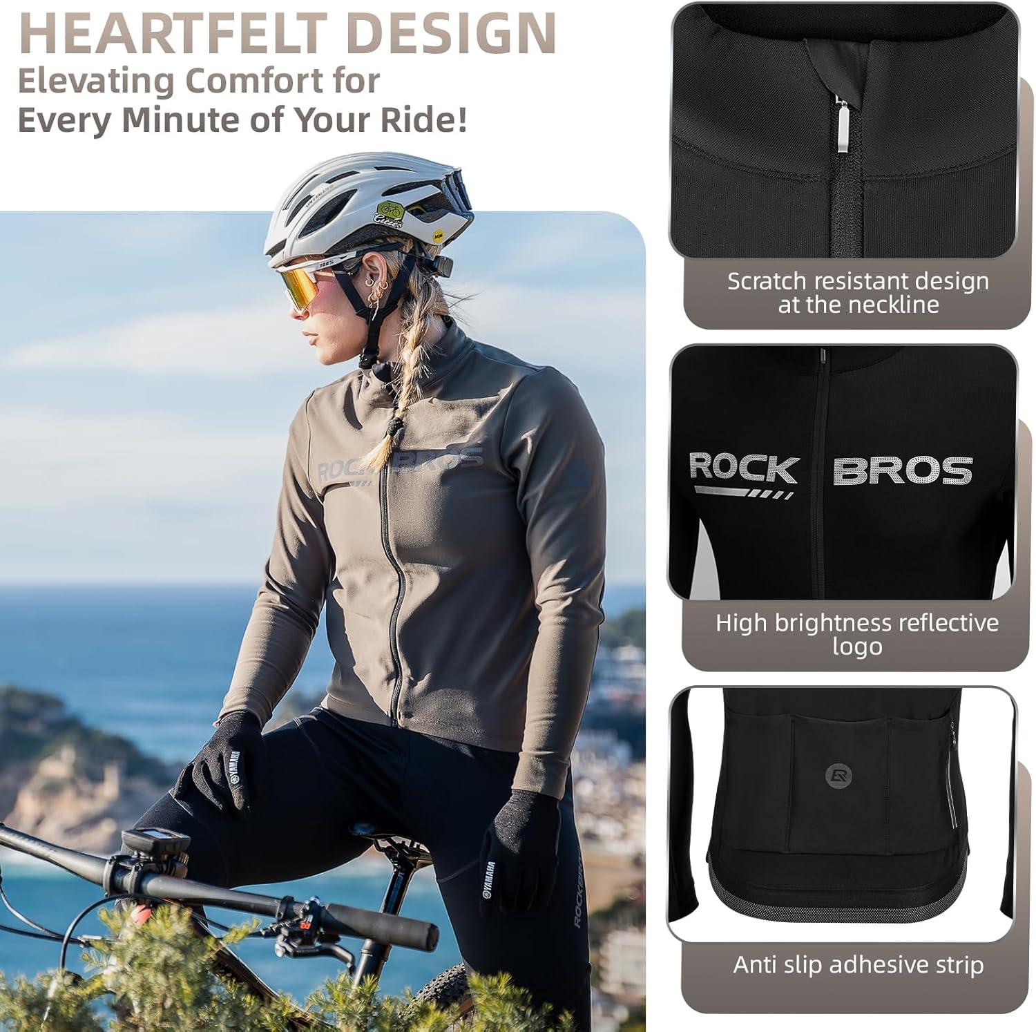 imageROCKBROS Winter Cycling Jacket for Men Thermal Fleece Bike Jackets Windproof Cold Weather Running Jacket BreathableGreen