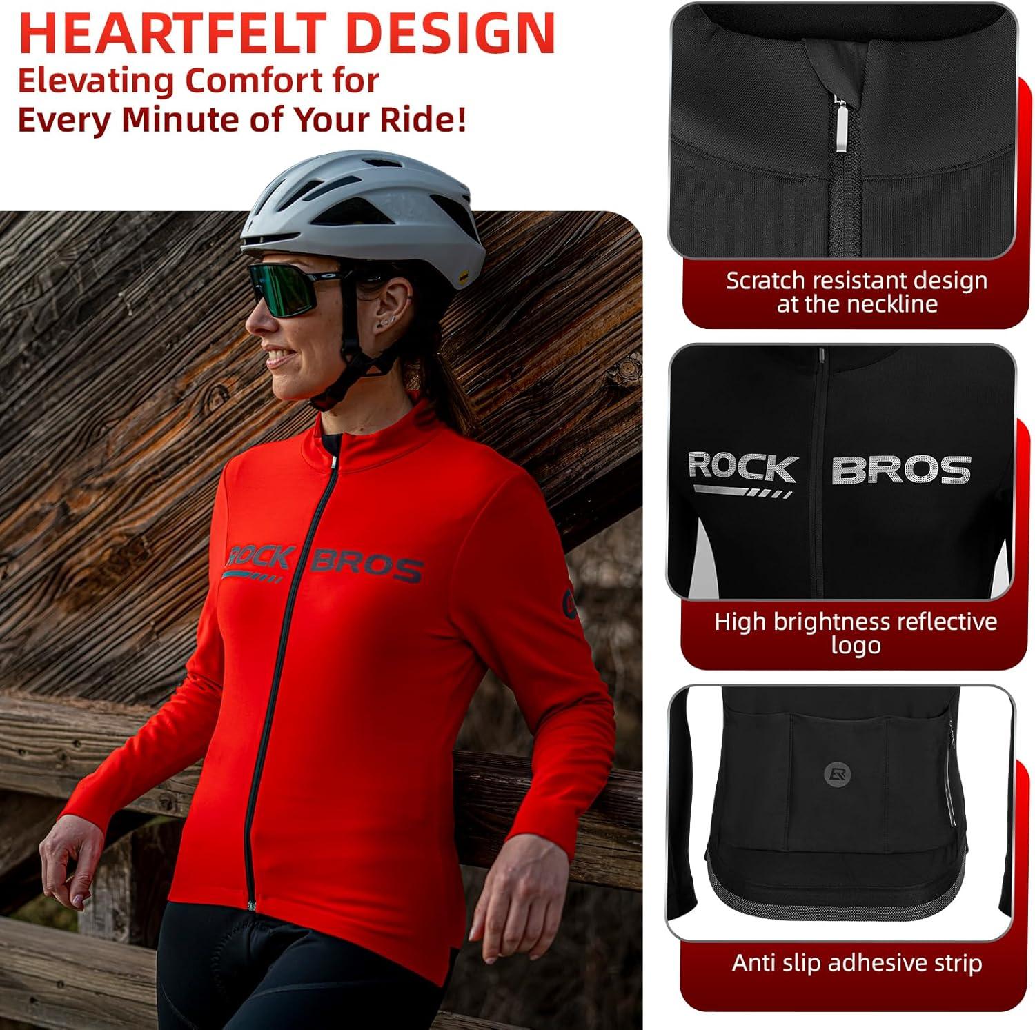 imageROCKBROS Winter Cycling Jacket for Men Thermal Fleece Bike Jackets Windproof Cold Weather Running Jacket BreathableRed