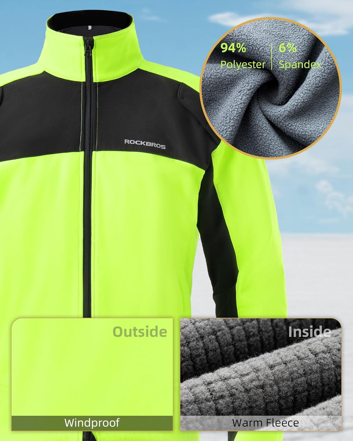 imageROCKBROS Winter Cycling Jackets for Men Thermal Warm Bike Jacket Windproof Running Cycling Jacket for Cold WeatherBlack Green
