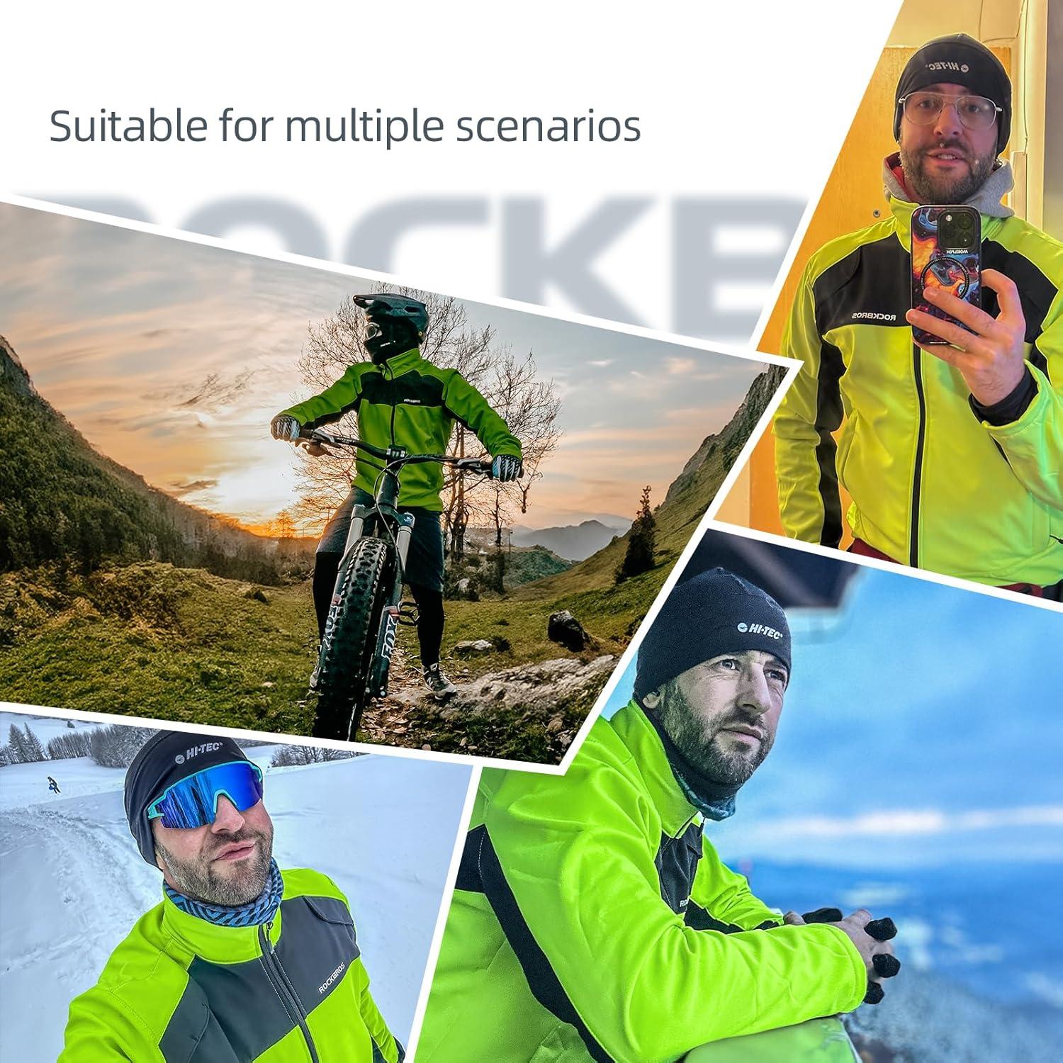 imageROCKBROS Winter Cycling Jackets for Men Thermal Warm Bike Jacket Windproof Running Cycling Jacket for Cold WeatherBlack Green