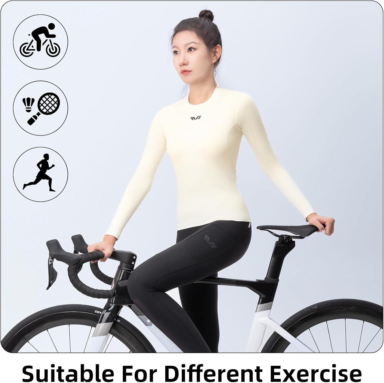 imageROCKBROS Womens Thermal Shirts Winter Cycling Long Sleeve for Women Fleece Lined Base Layer Underwear Suit Fitted Tops