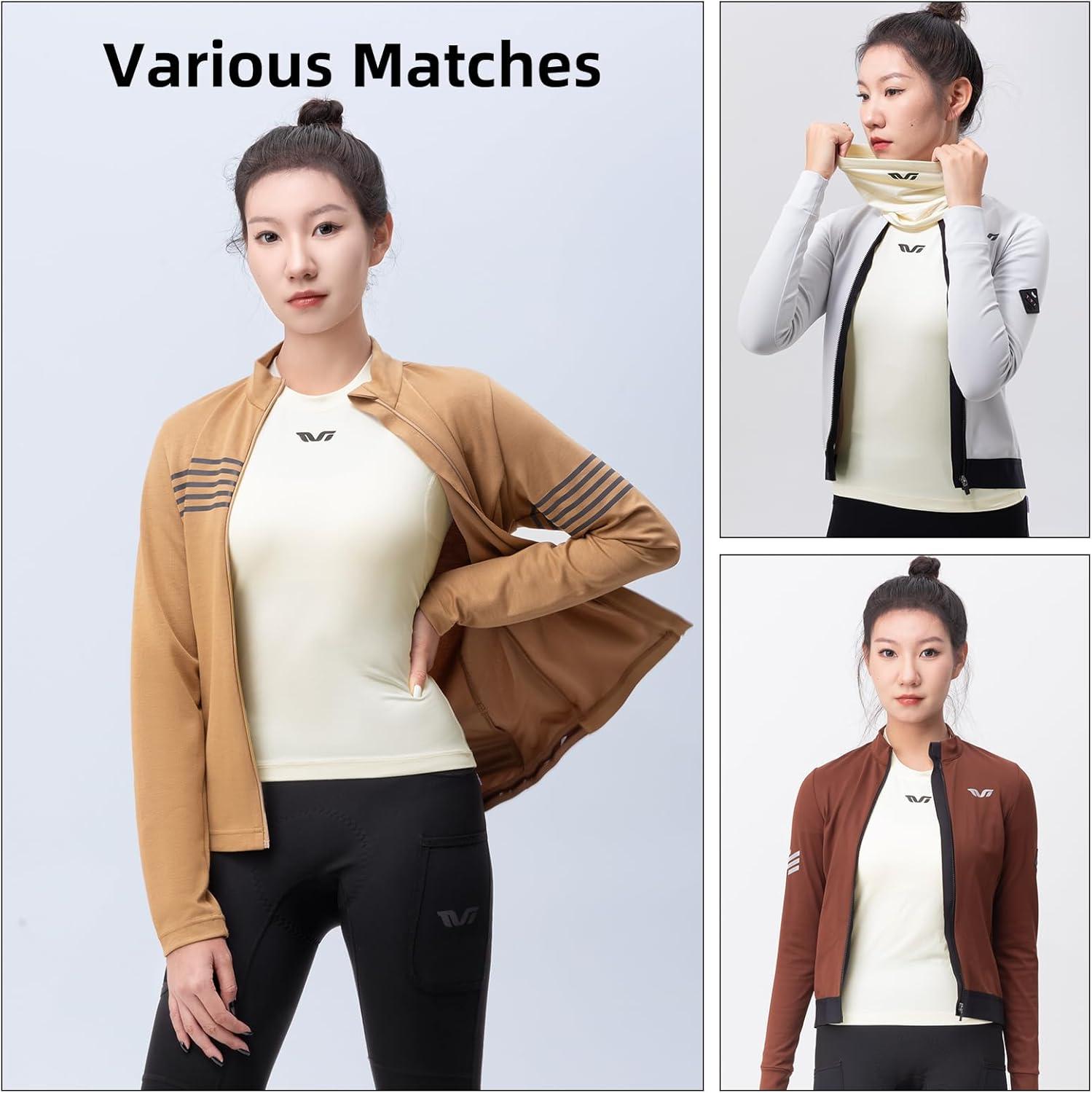 imageROCKBROS Womens Thermal Shirts Winter Cycling Long Sleeve for Women Fleece Lined Base Layer Underwear Suit Fitted Tops