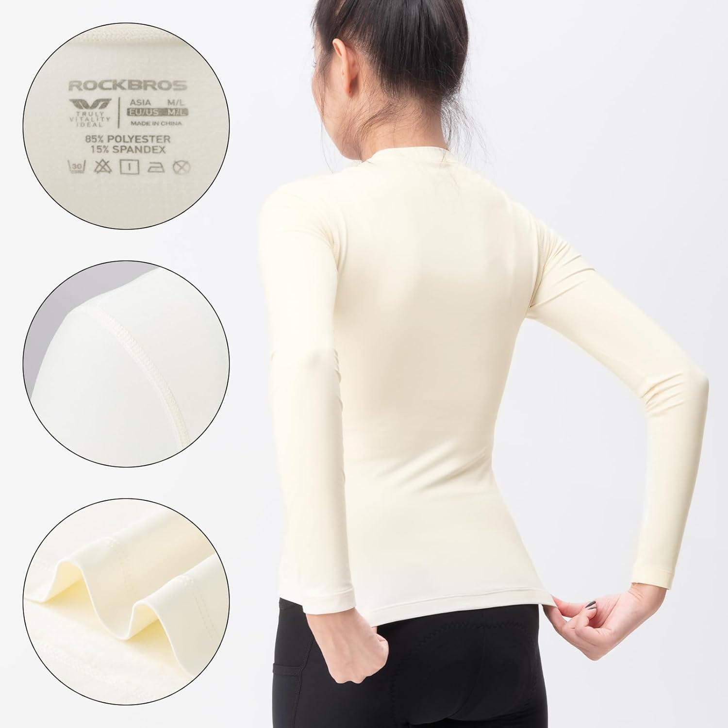imageROCKBROS Womens Thermal Shirts Winter Cycling Long Sleeve for Women Fleece Lined Base Layer Underwear Suit Fitted Tops