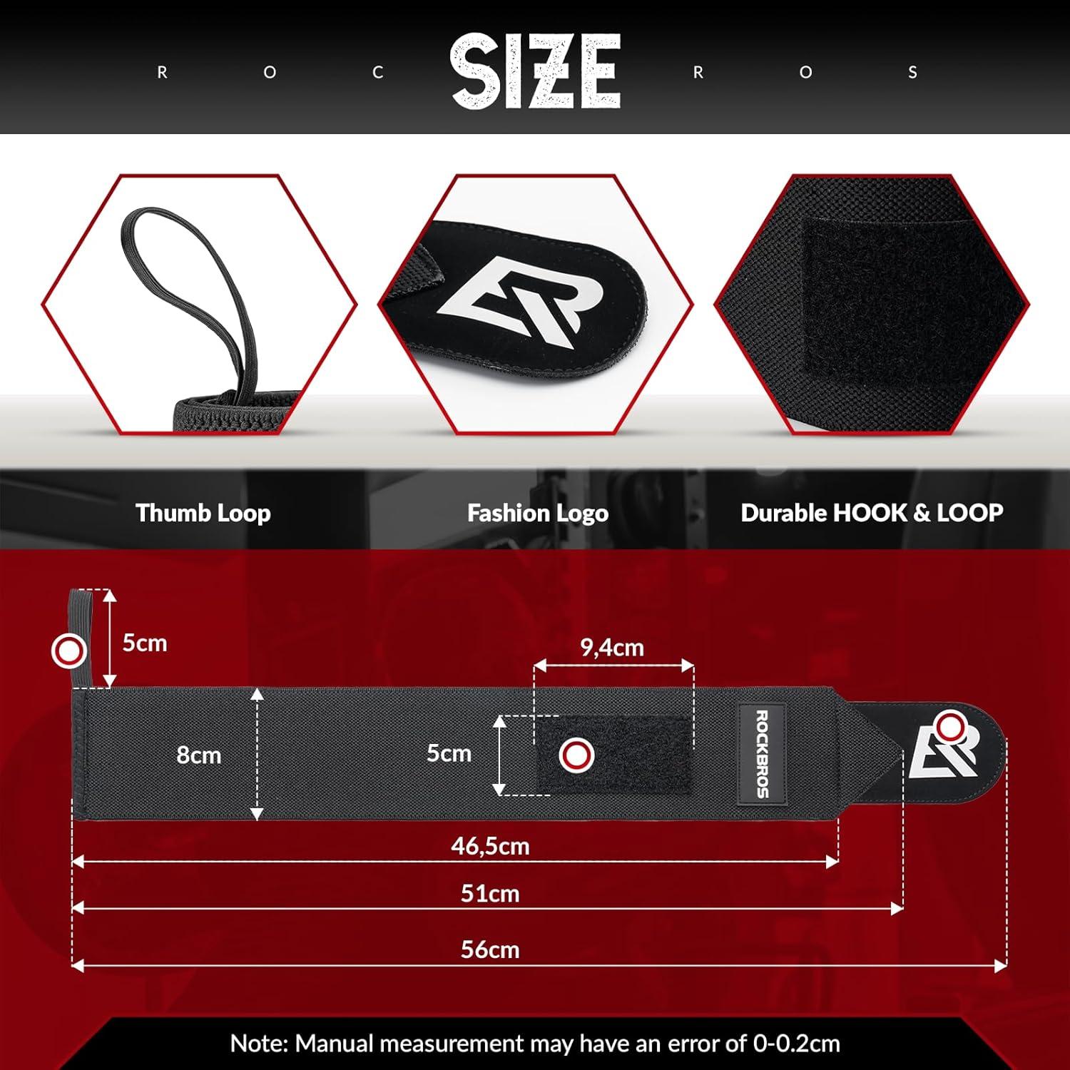 imageROCKBROS Wrist Wraps for Weightlifting 22 Weight Lifting Wrist Wraps with Thumb Loop Premium Quality Wrist Straps for Powerlifting Competition Strength Training Bodybuilding