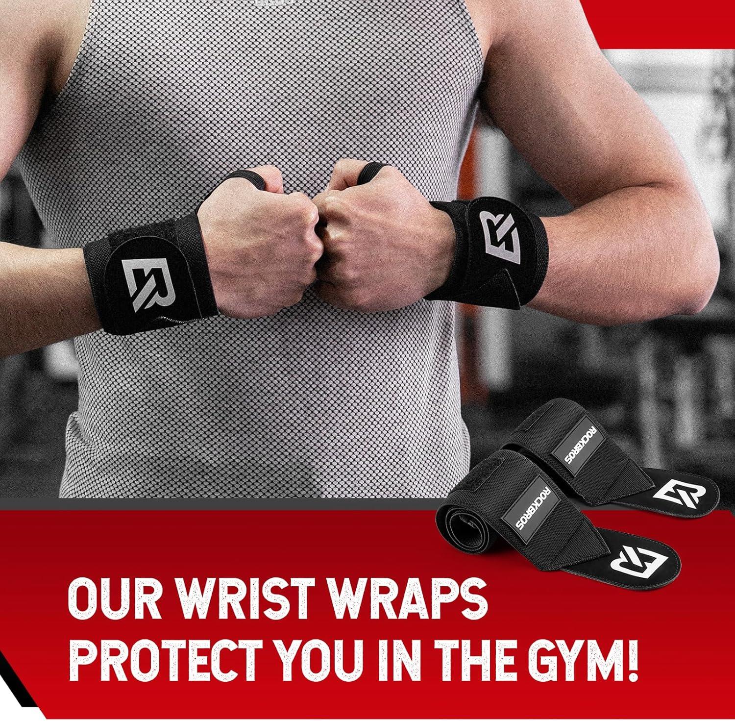 imageROCKBROS Wrist Wraps for Weightlifting 22 Weight Lifting Wrist Wraps with Thumb Loop Premium Quality Wrist Straps for Powerlifting Competition Strength Training Bodybuilding