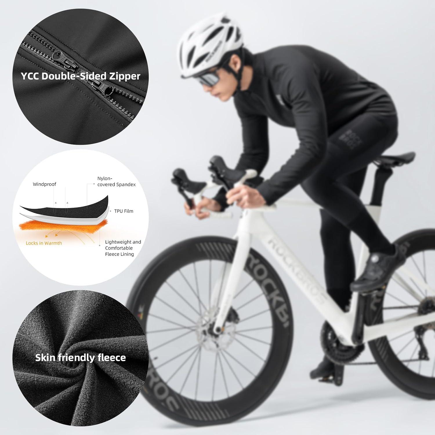 imageROCKBROS winter cycling jacket for men womanWarm long sleeves fleece windproof jacket for cyclingblack