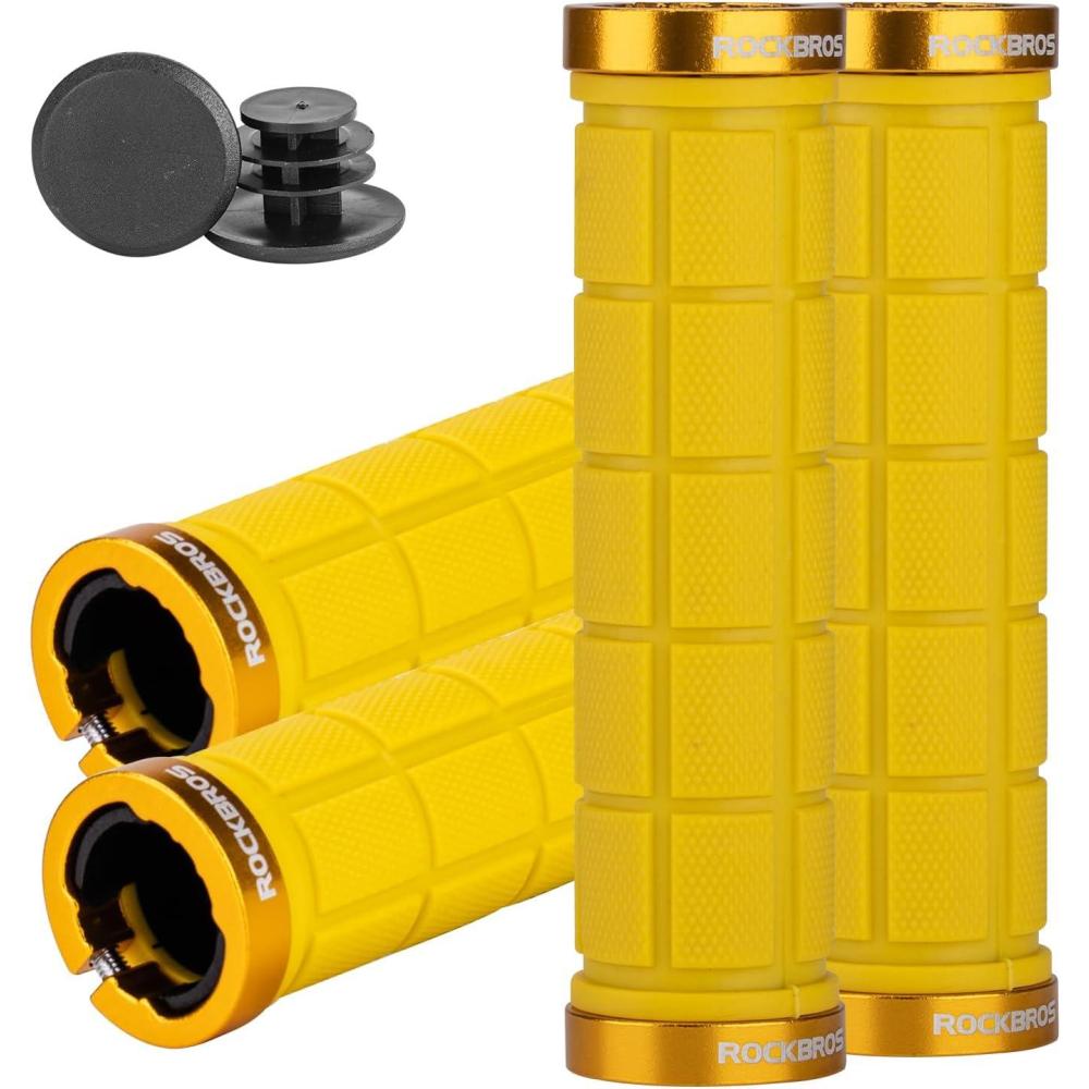 imageROCKBROS 4pcs Bike Handlebar Grips Double Lock On Comfortable AntiSlip for Mountain BMX Scooter Beach Cruiser amp Folding Bikesyellow