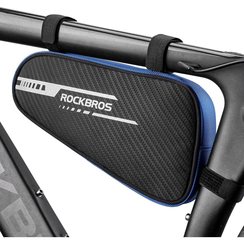 imageROCKBROS Bike Bag Bicycle Frame Bag Bike Triangle Storage Bag Bike Accessories Pouch Cycling Pack for MTB Road Bicycle AccessoriesBule Black