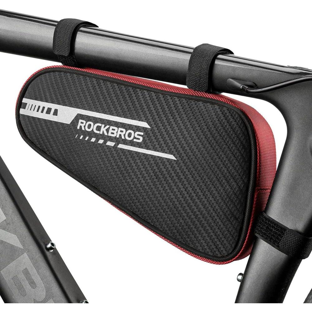 imageROCKBROS Bike Bag Bicycle Frame Bag Bike Triangle Storage Bag Bike Accessories Pouch Cycling Pack for MTB Road Bicycle AccessoriesRed Black